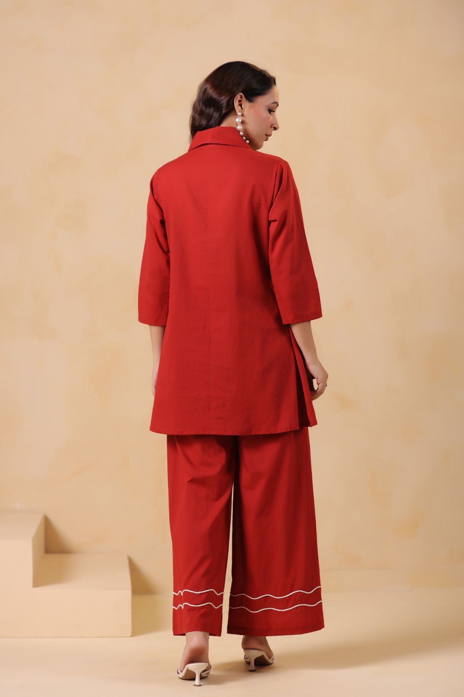 Maroon Charm Embroidered Cord Set