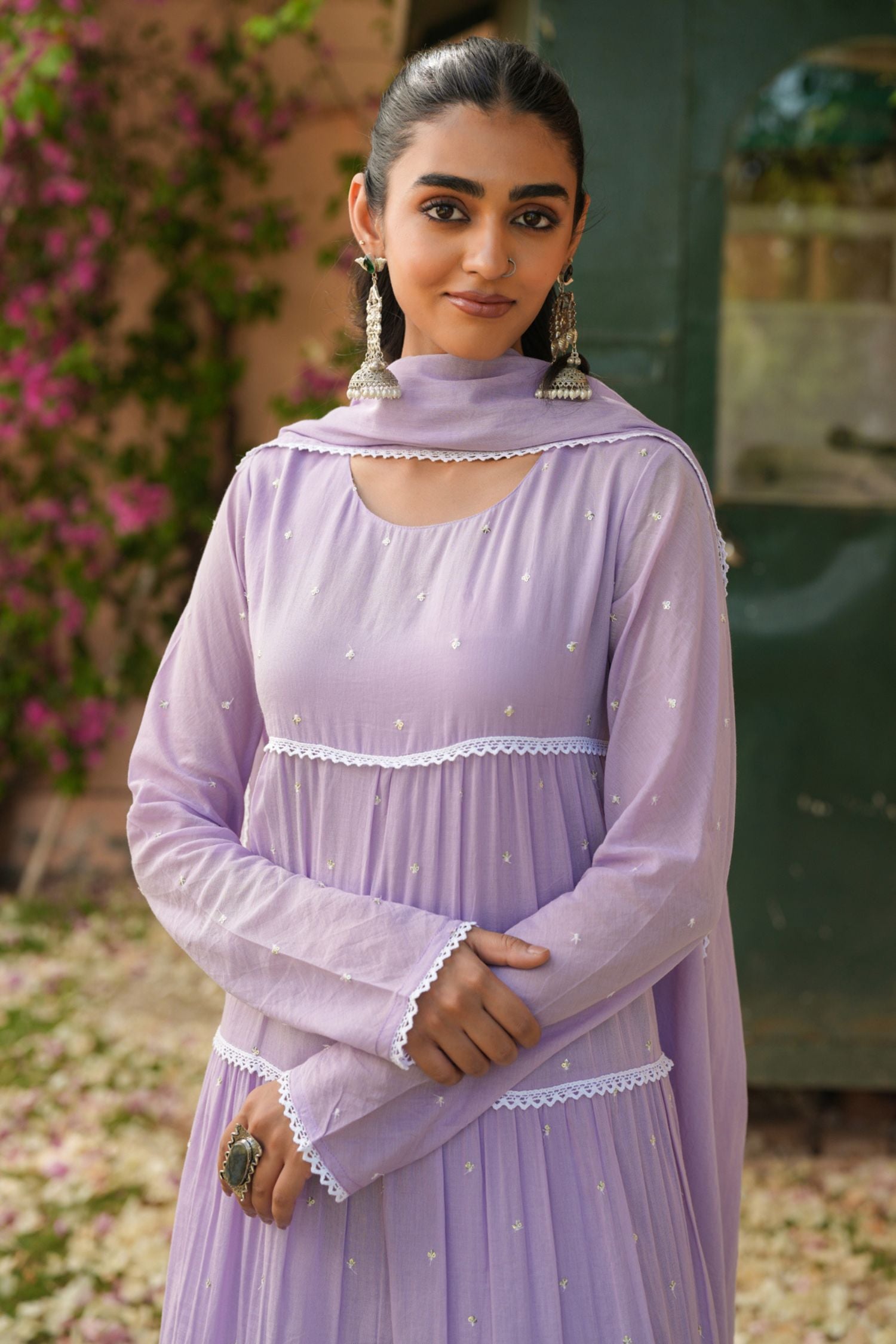 Freyaa Lavender Cotton Anarkali Suit Set With Dupatta