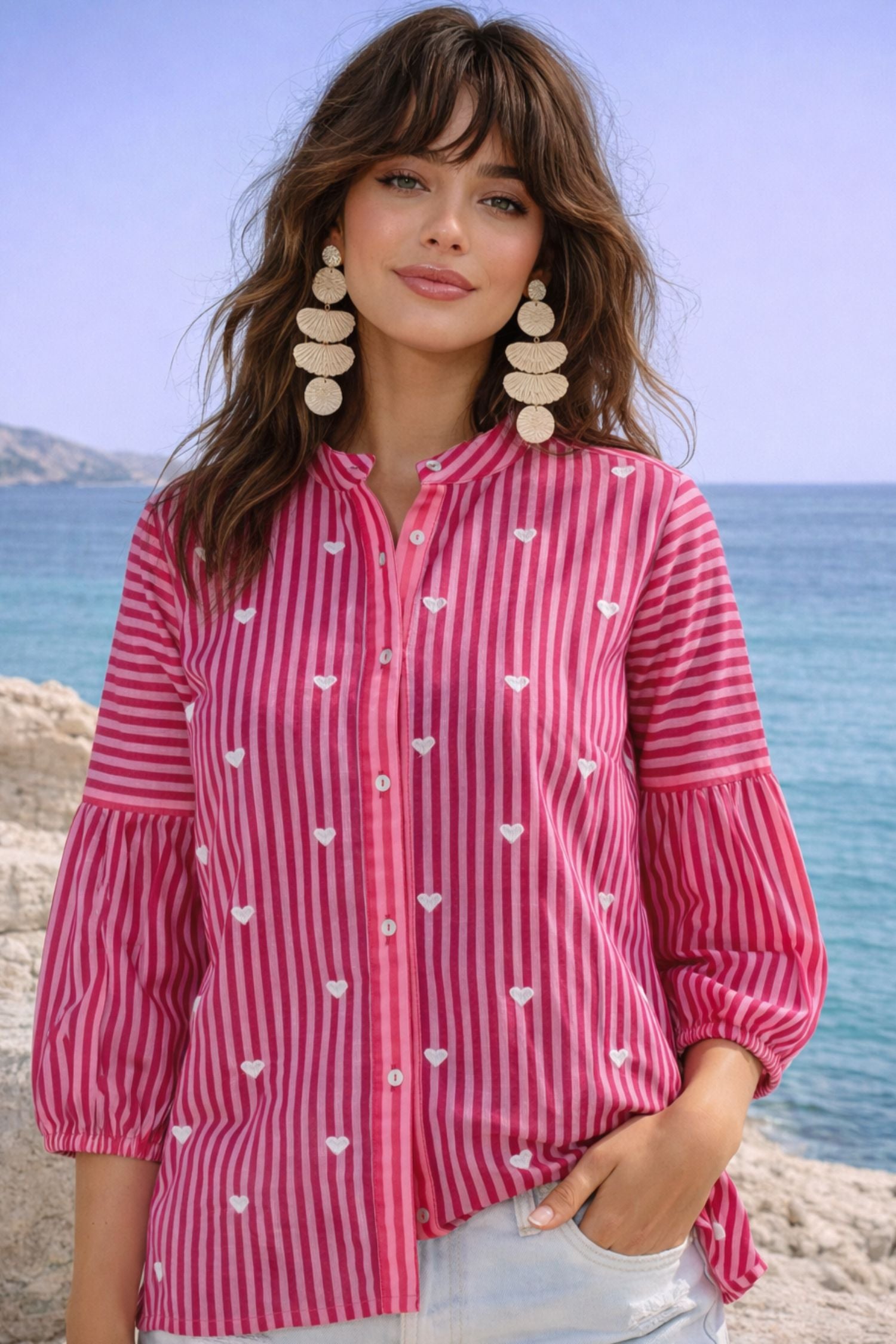 Pink Shirt with Heart Print Design