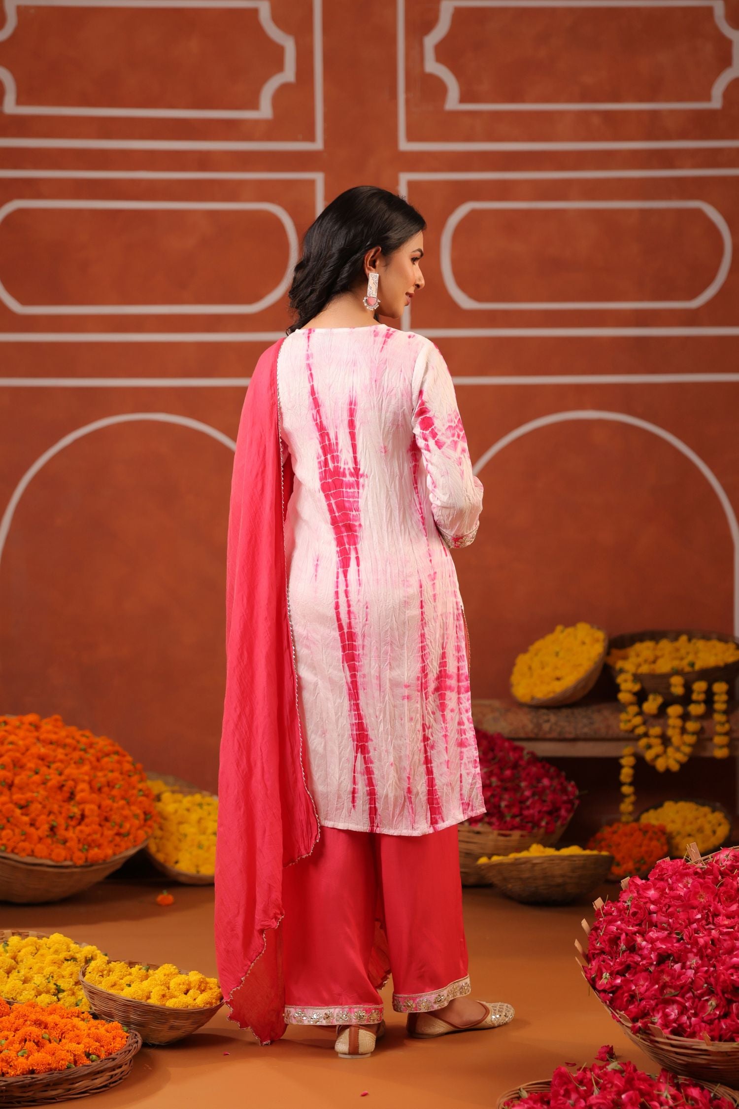 Freyaa Pink Tie-Dye Gotta Patti Embroidered Straight Kurta Trouser Dupatta Set