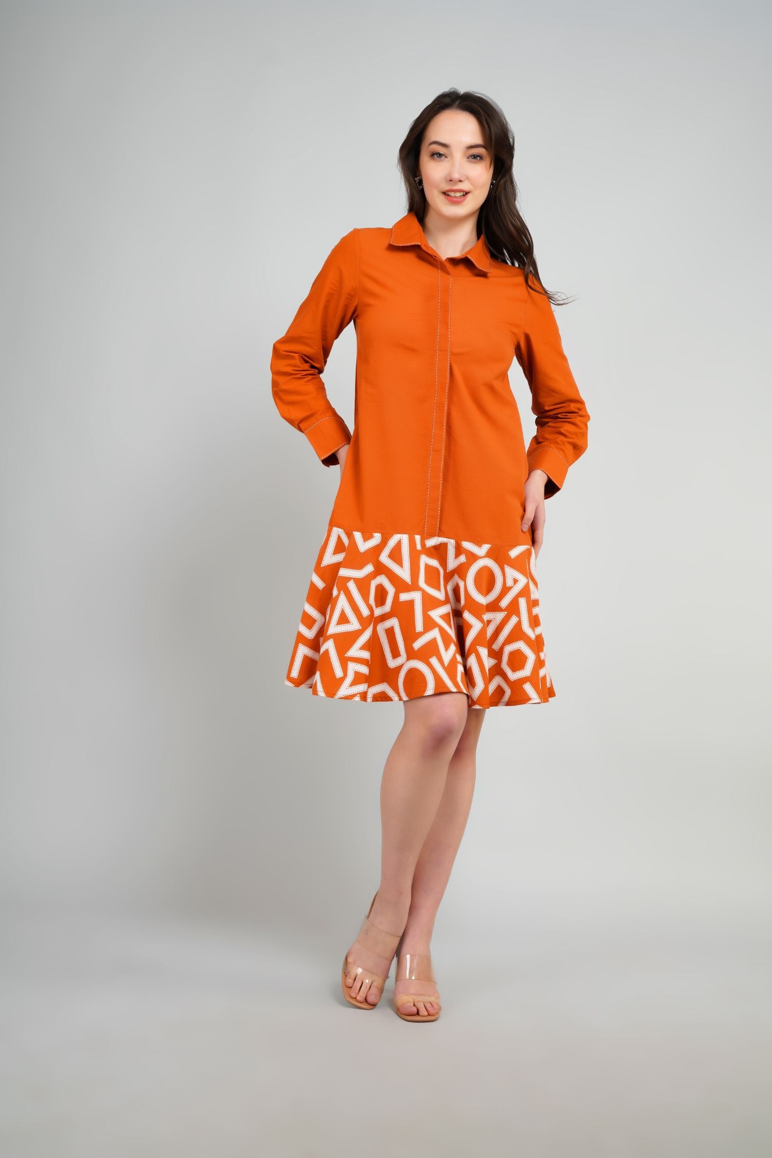 Orange Collared Print Style Tunic