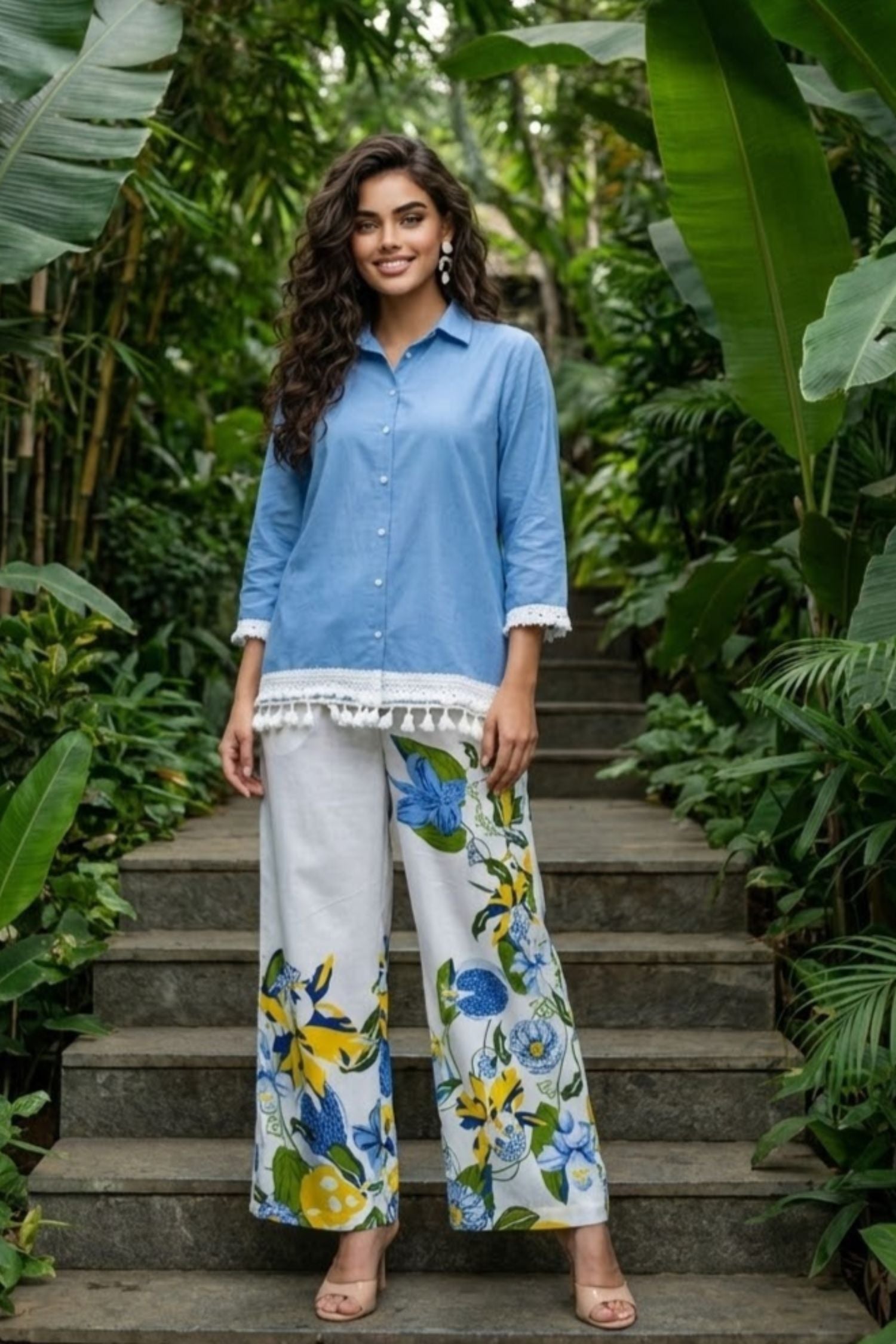 Floral Printed Bottom with Solid Top Co-ord Set