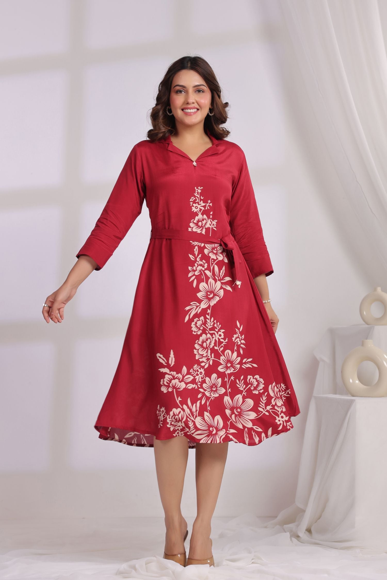 Maroon Charm Embroidered Dress