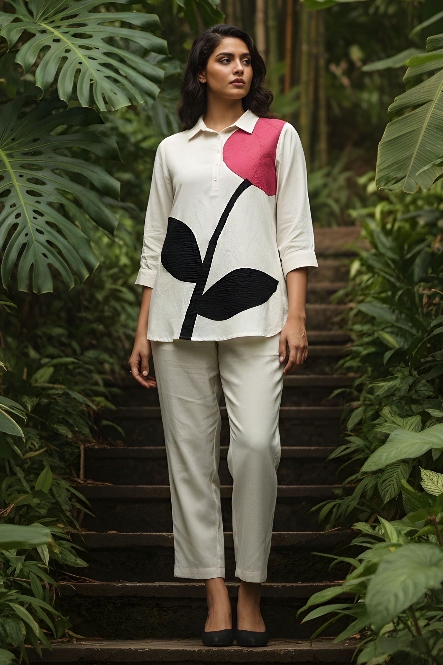 Abstract Beige Floral Printed Co-ord Set