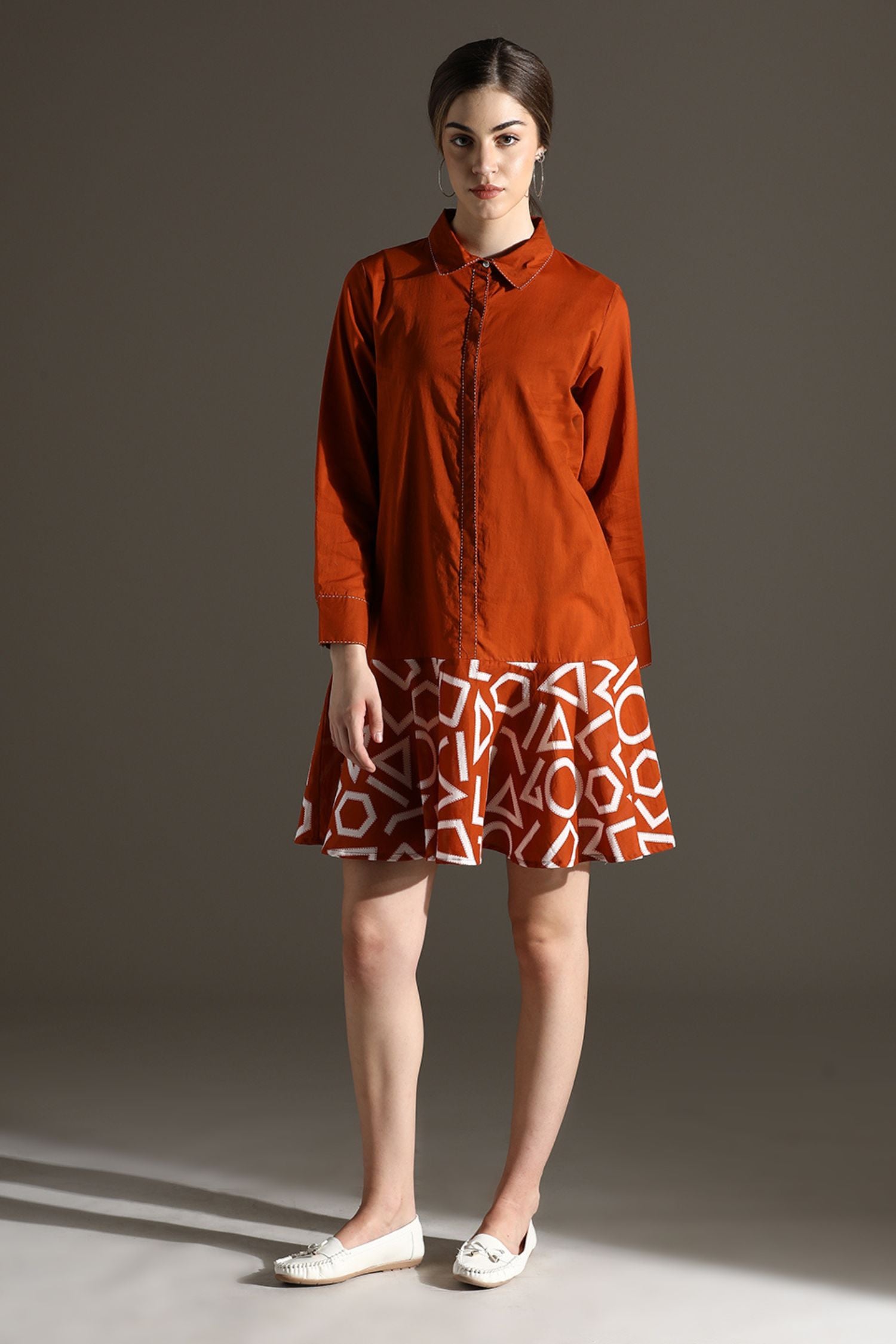 Orange Collared Print Style Tunic