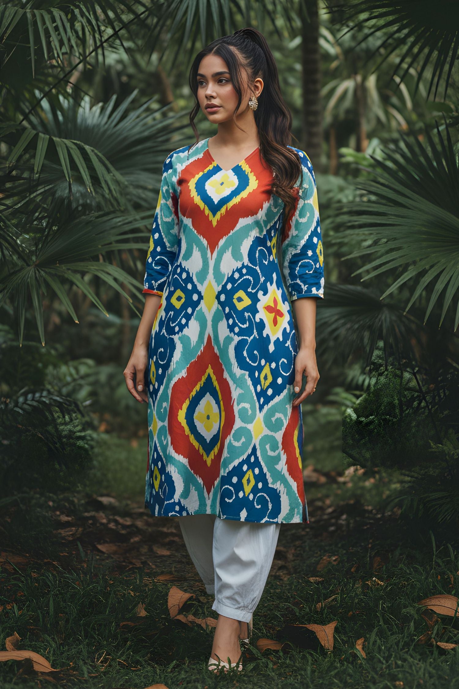 Multicolor Ikat Geometric Cotton Co-ord Set