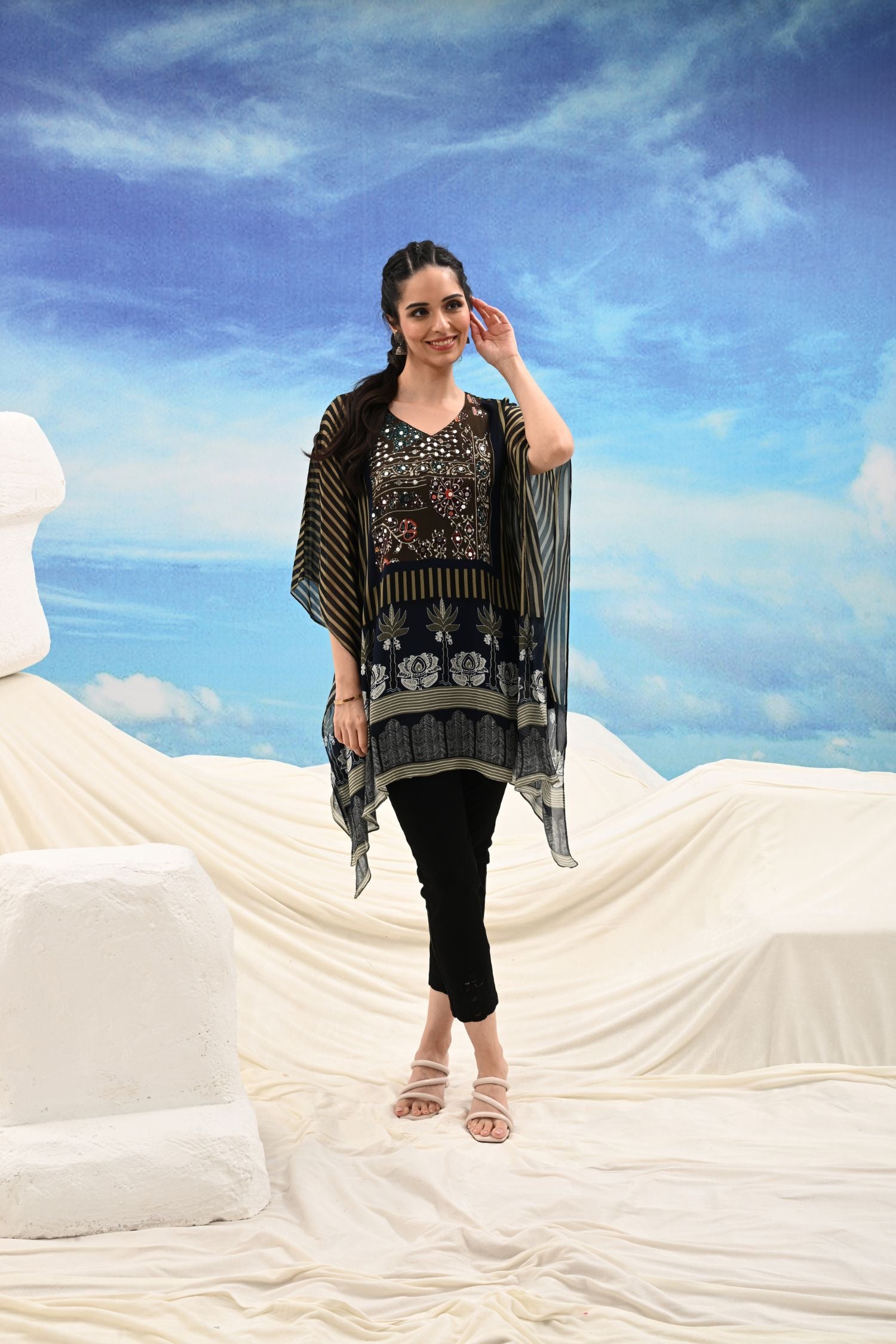 Grace Black Kaftan with Print