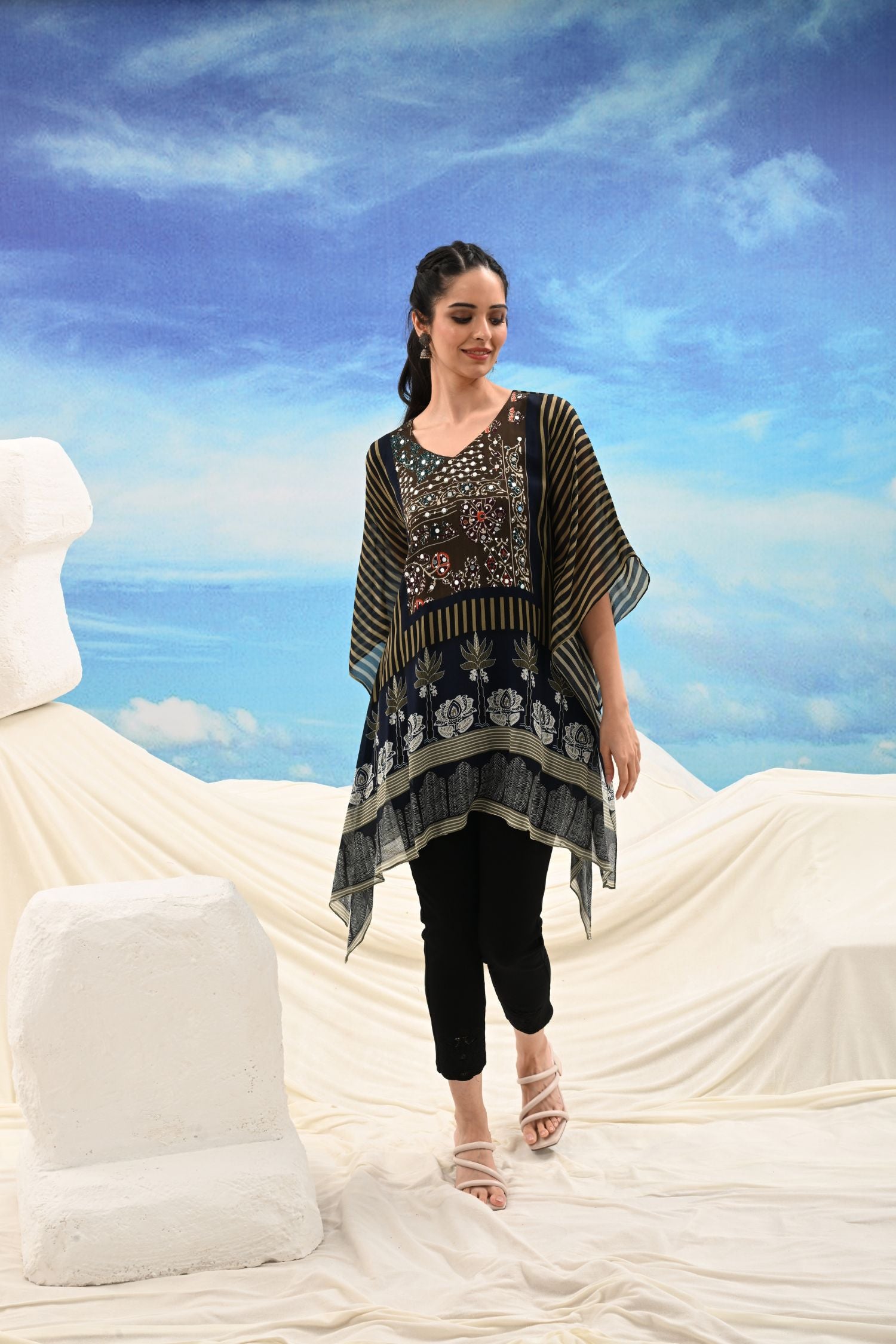 Grace Black Kaftan with Print
