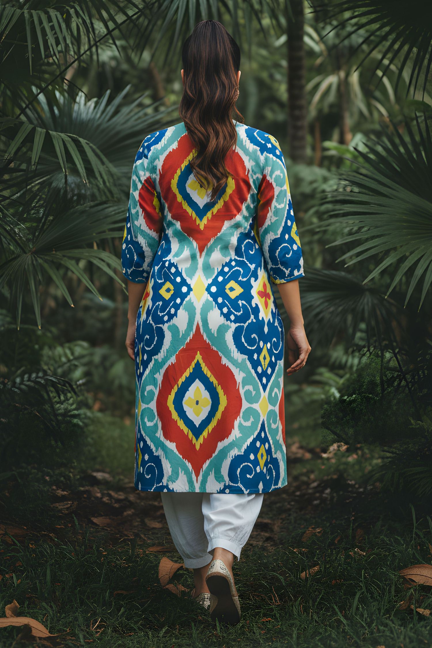 Multicolor Ikat Geometric Cotton Co-ord Set