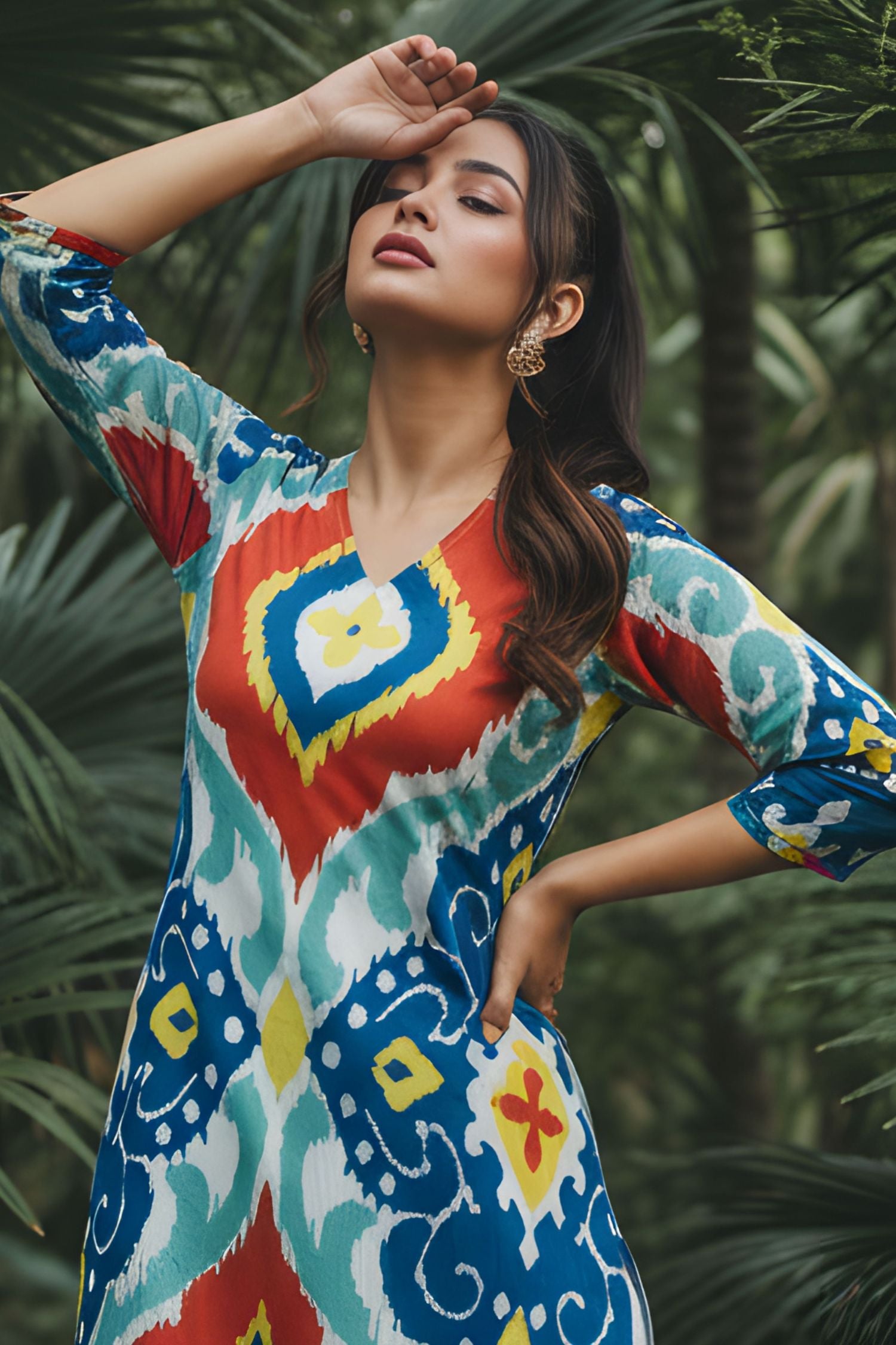 Multicolor Ikat Geometric Cotton Co-ord Set