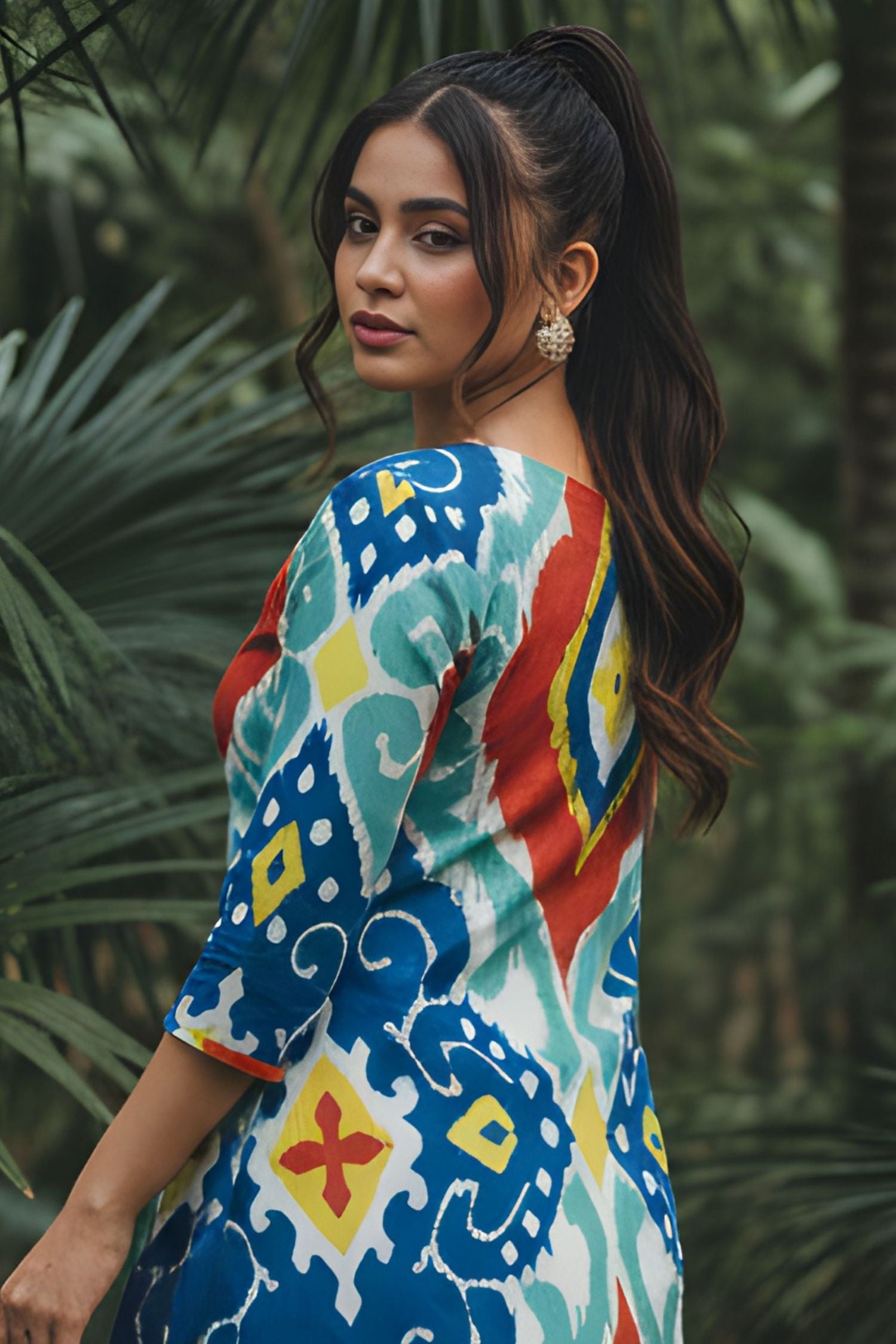 Multicolor Ikat Geometric Cotton Co-ord Set