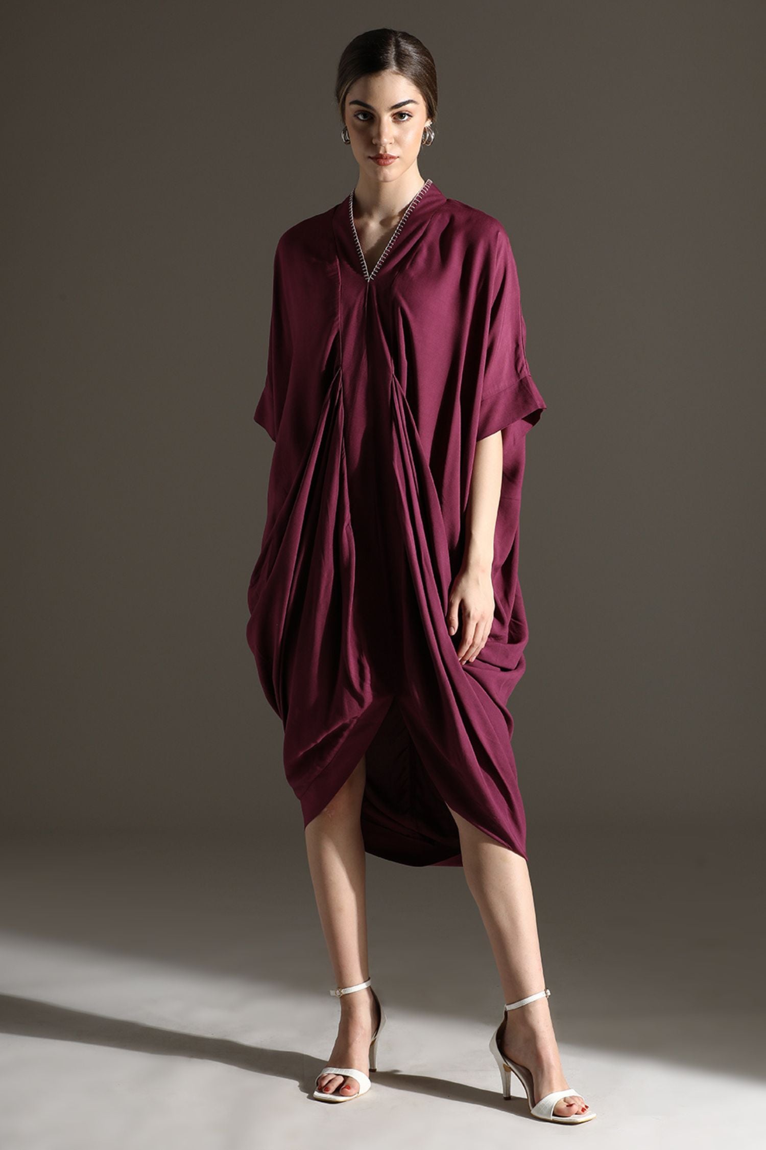 Purple Kaftan-Style Long Dress with Loose Fit