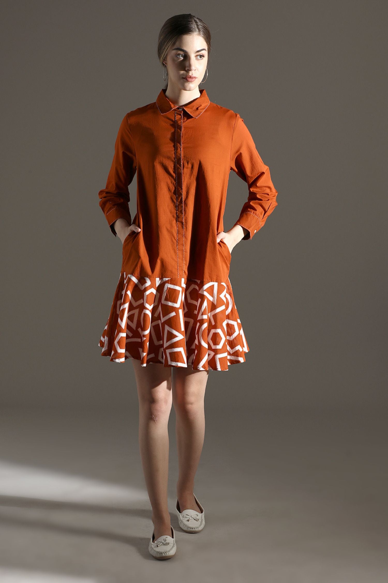 Orange Collared Print Style Tunic
