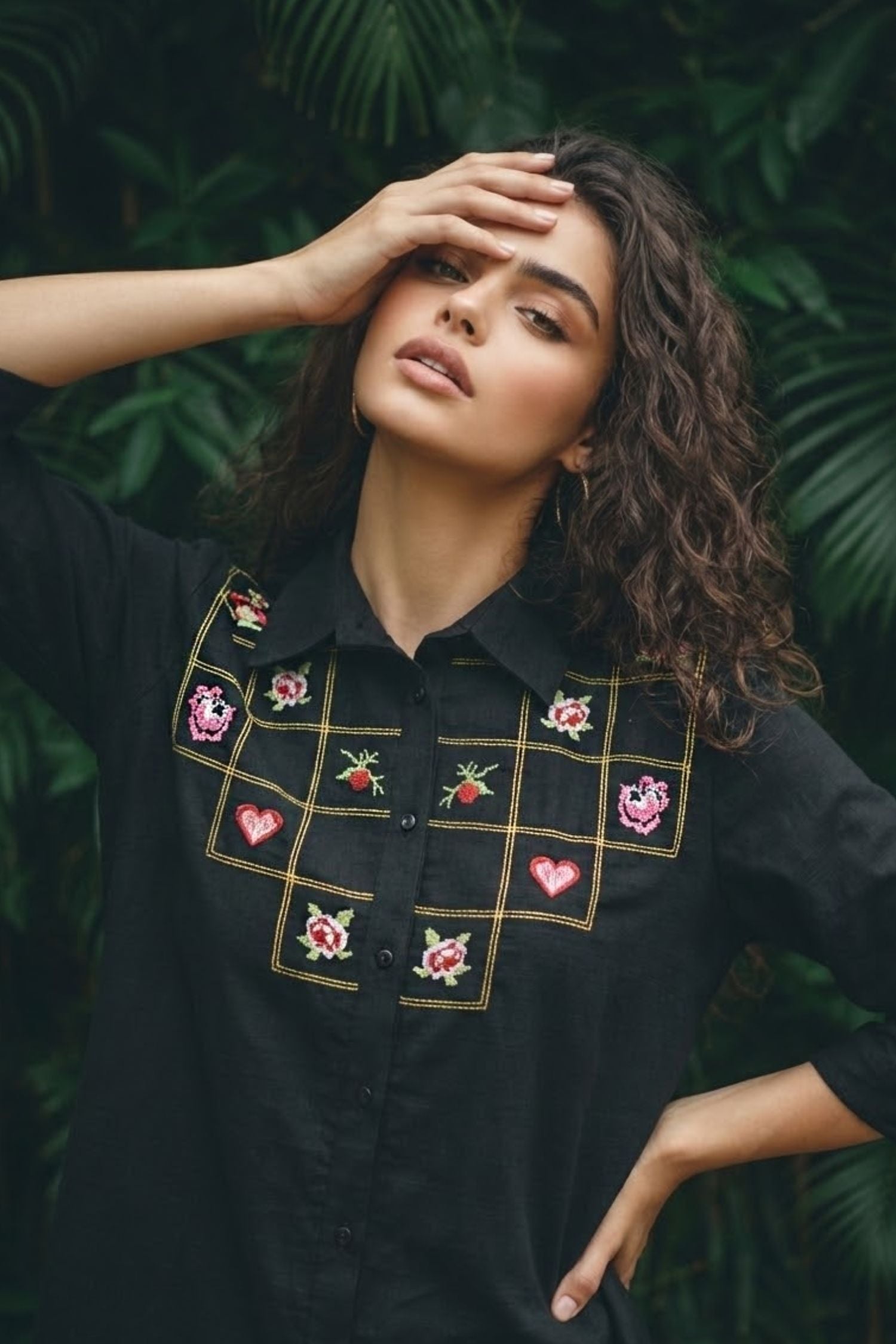 Black Embroidered Shirt with Intricate Thread Work