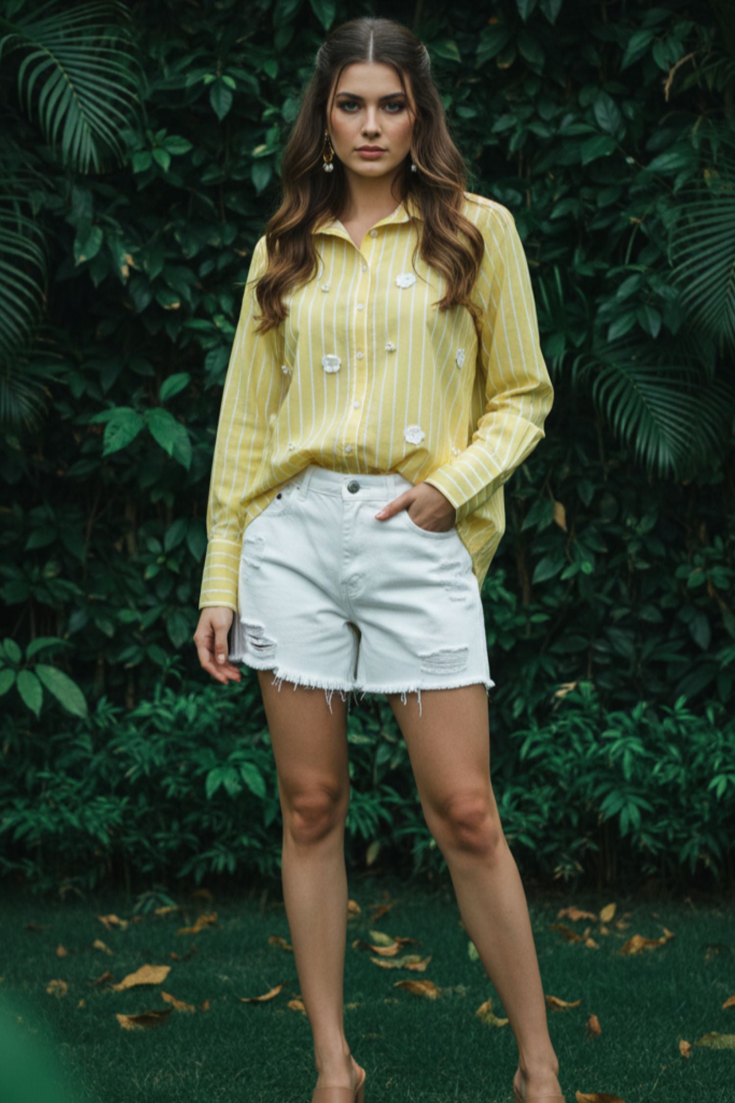 Yellow Shirt with Floral Petal Work