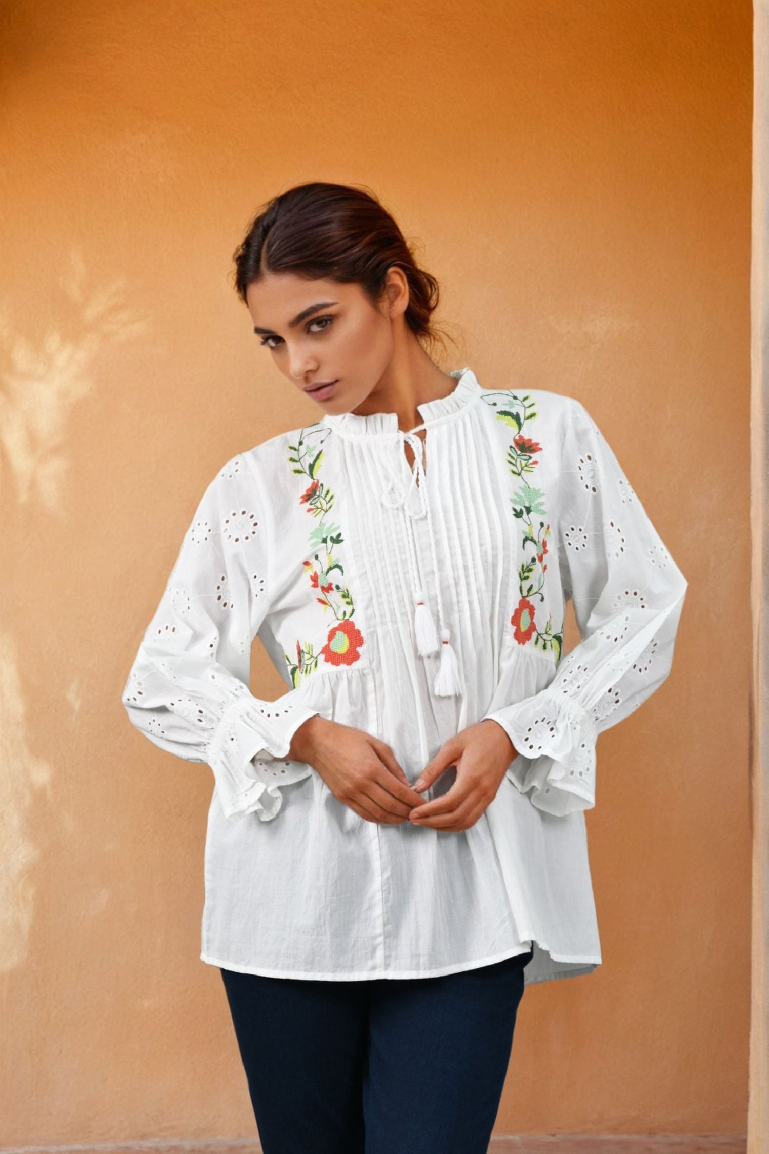 White Bloom Eyelet Floral Top