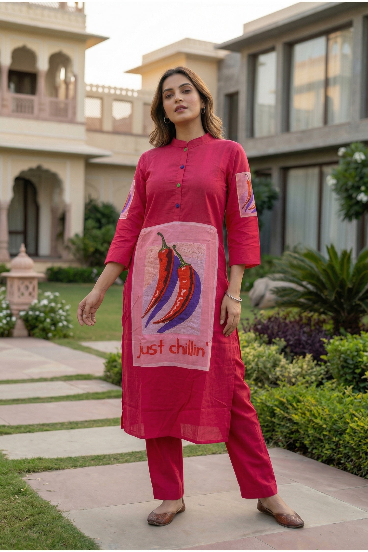 Pink Cotton Co-ord Set with Graphic Print