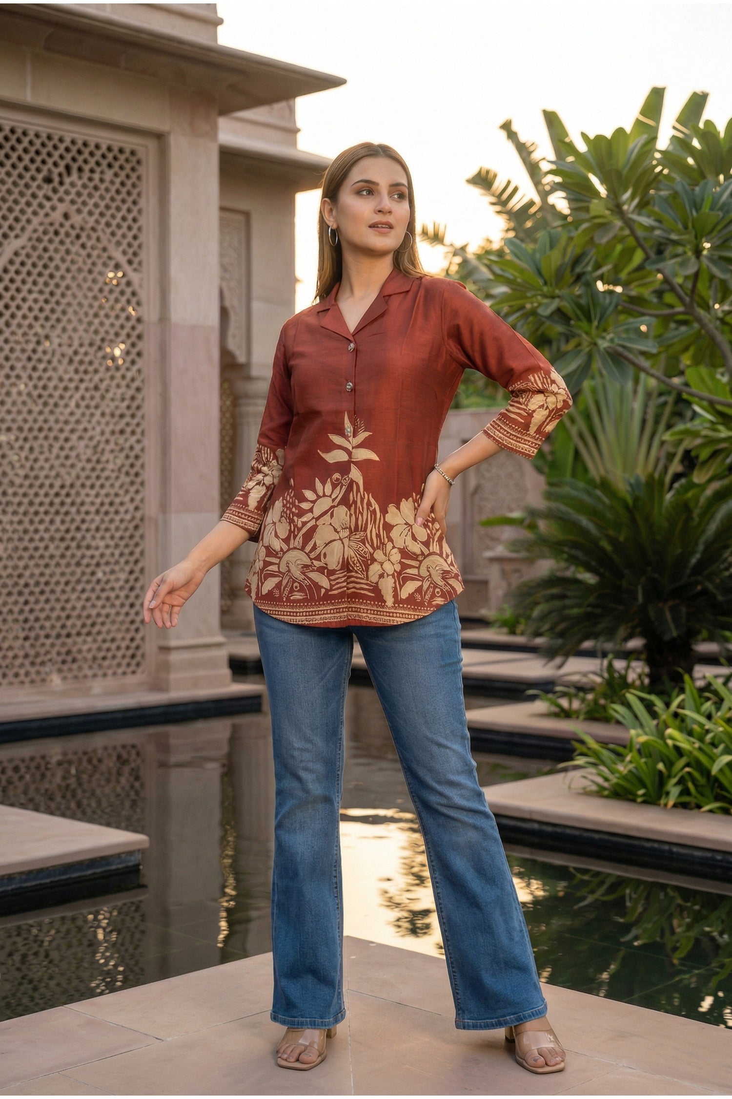 Rust Top with Contemporary Digital Print