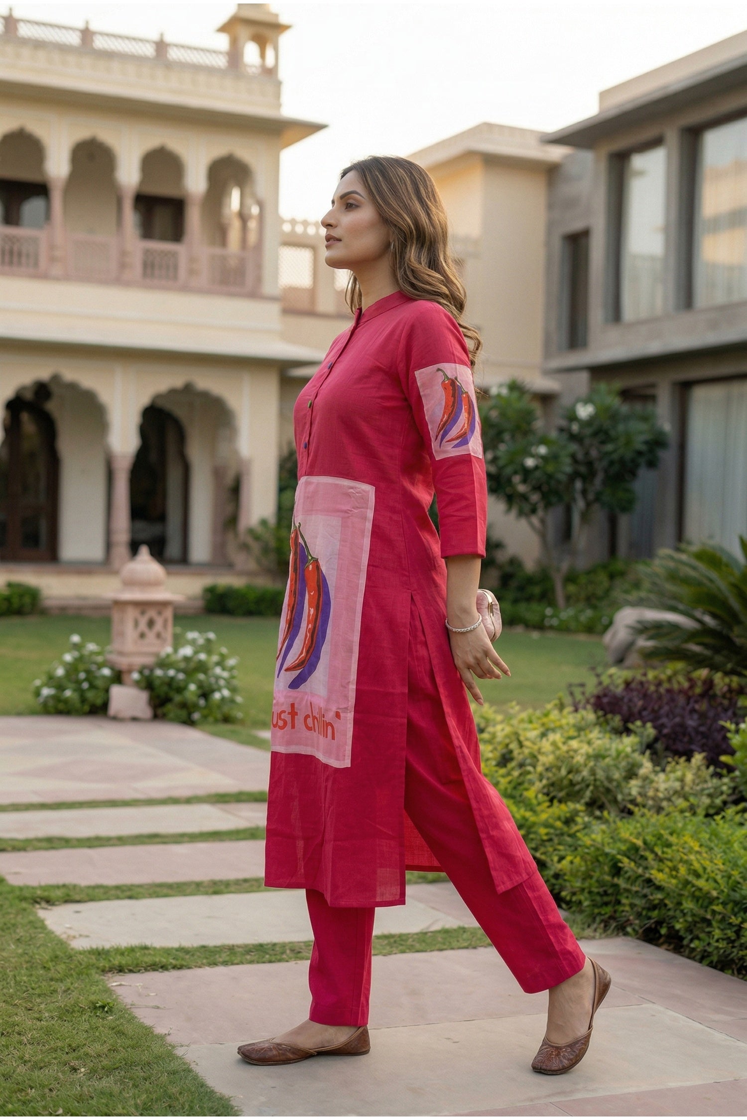 Pink Cotton Co-ord Set with Graphic Print