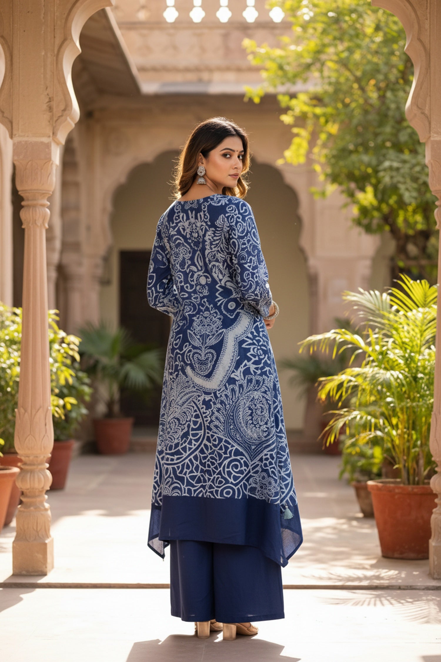 Indigo Blue Co-ord Set with Abstract Floral & Paisley Print