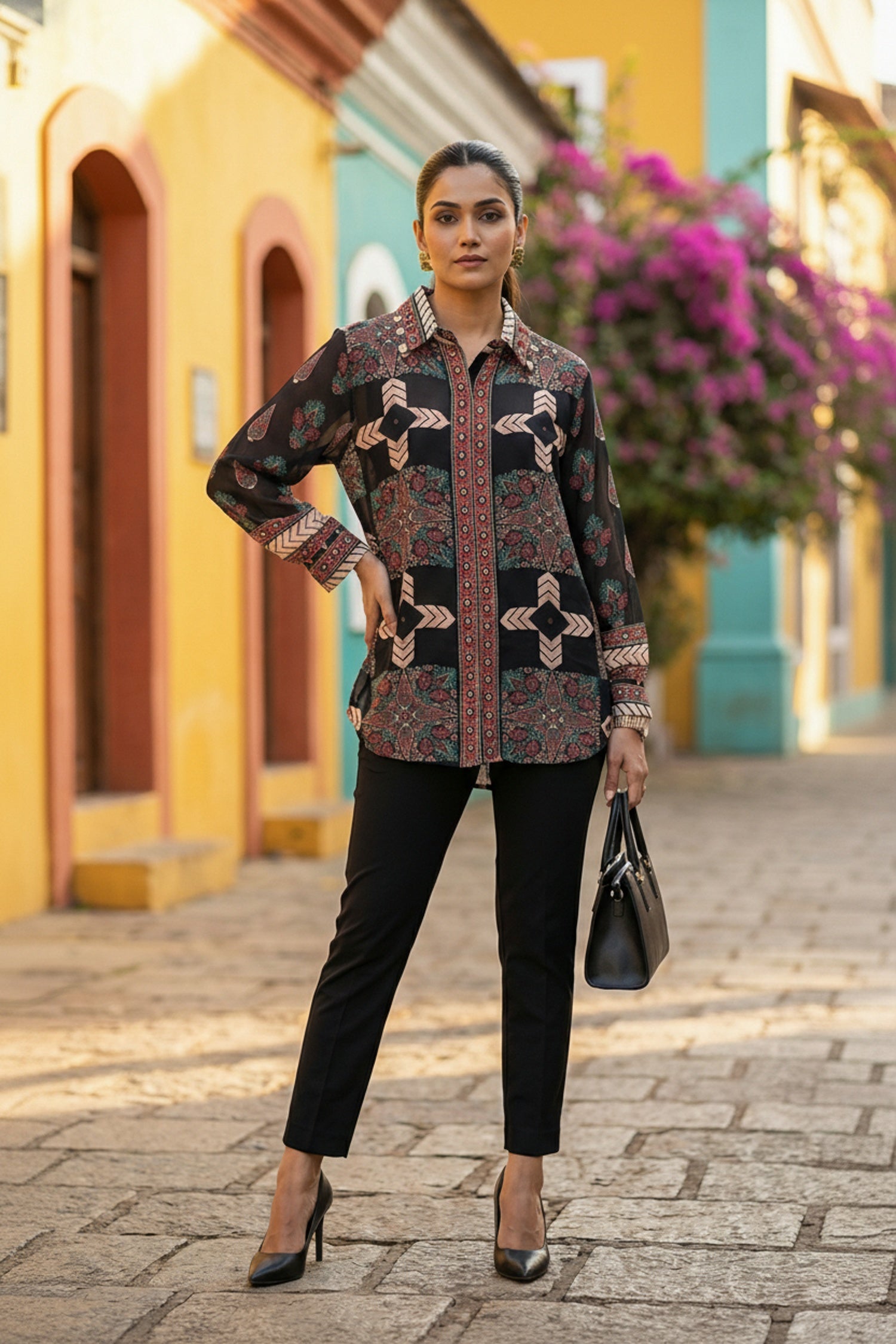 Chic Black Printed Fashion Top