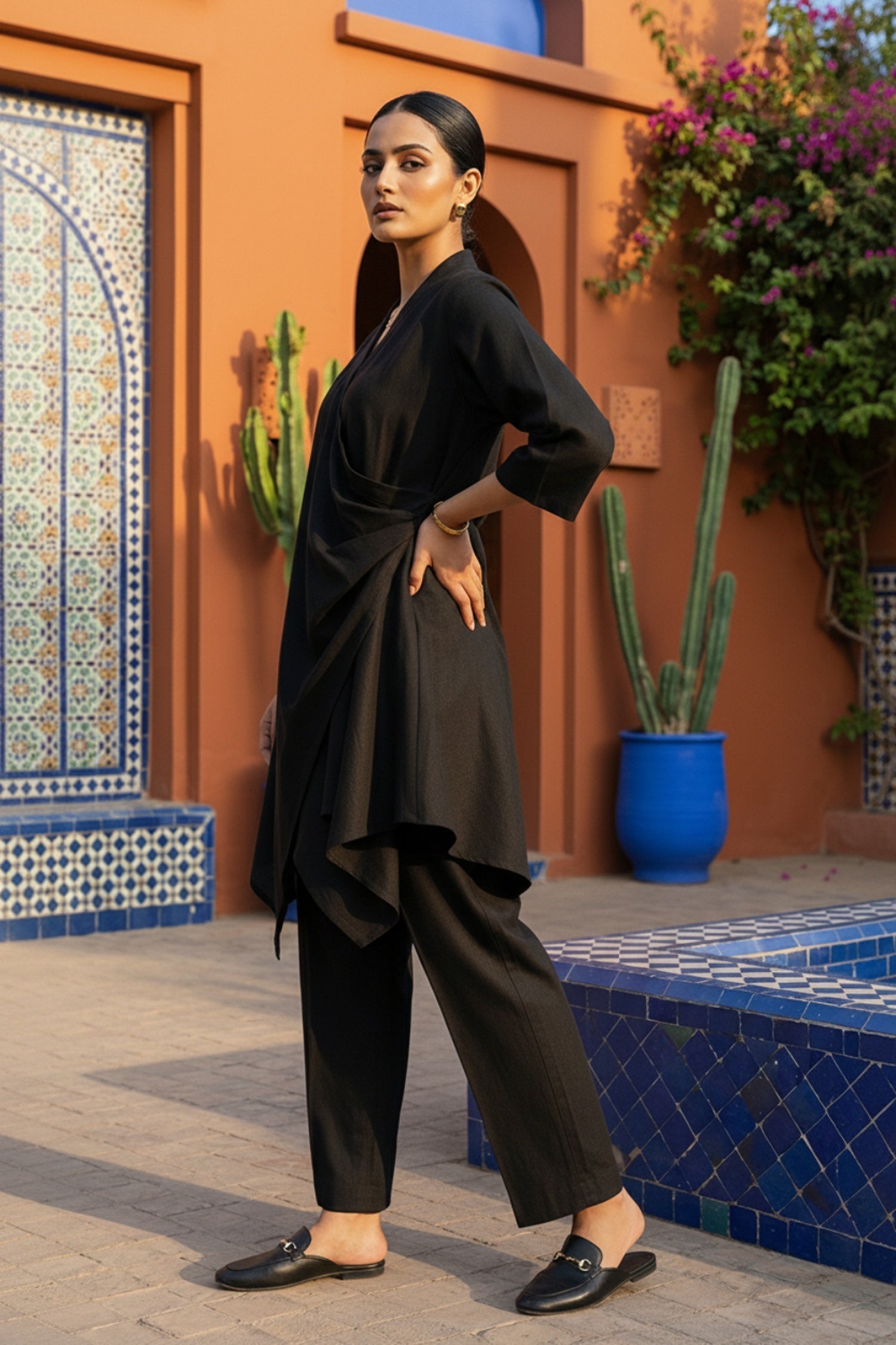 Black High-Low Front Style Cotton Co-ord Set