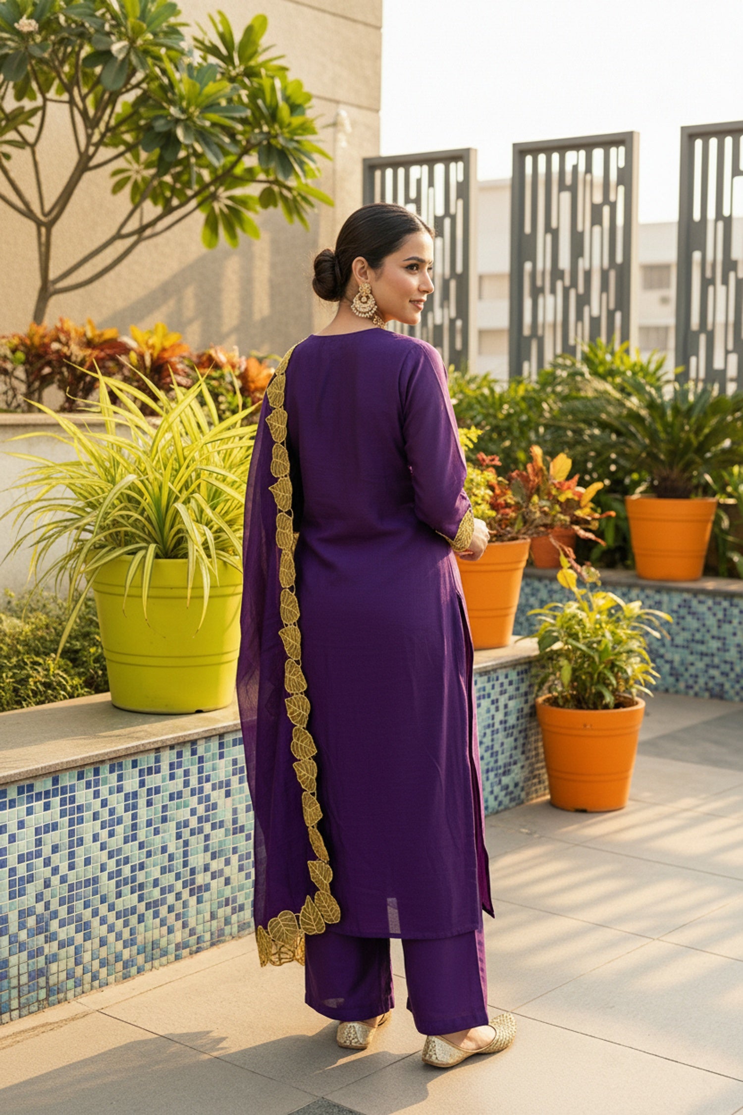 Purple Mul Cotton Three Piece with Embroidered Dupatta