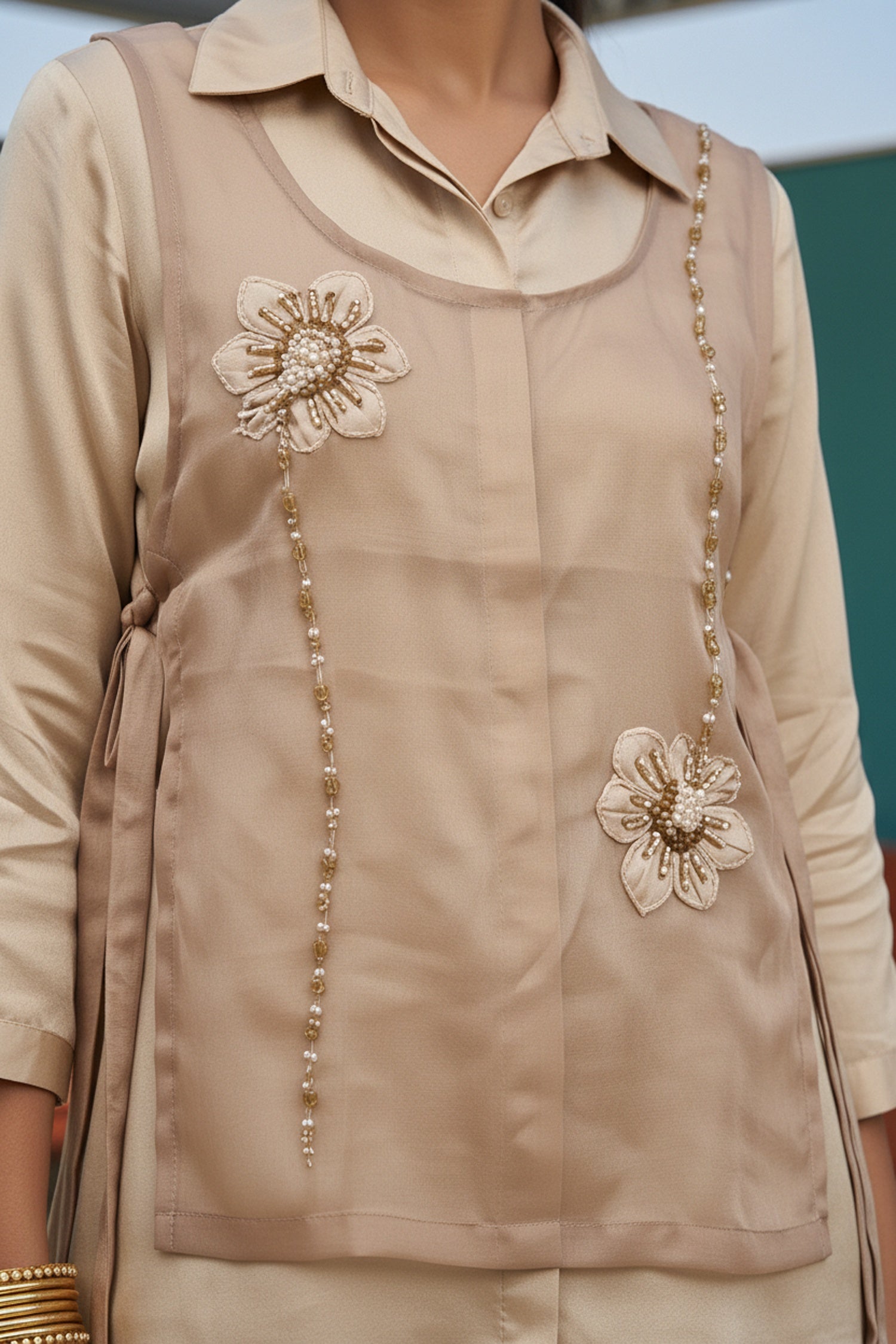 Beige Grace Tissue Jacket with Chinon Cord Set