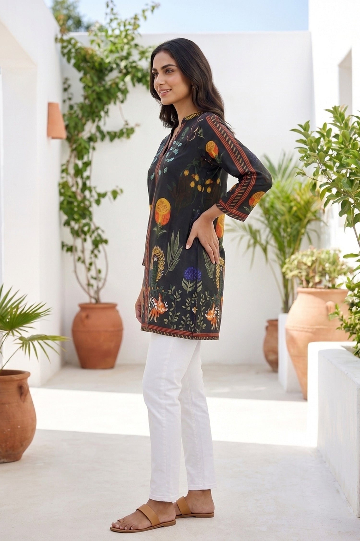 Black Vibrant Botanical Printed Dress