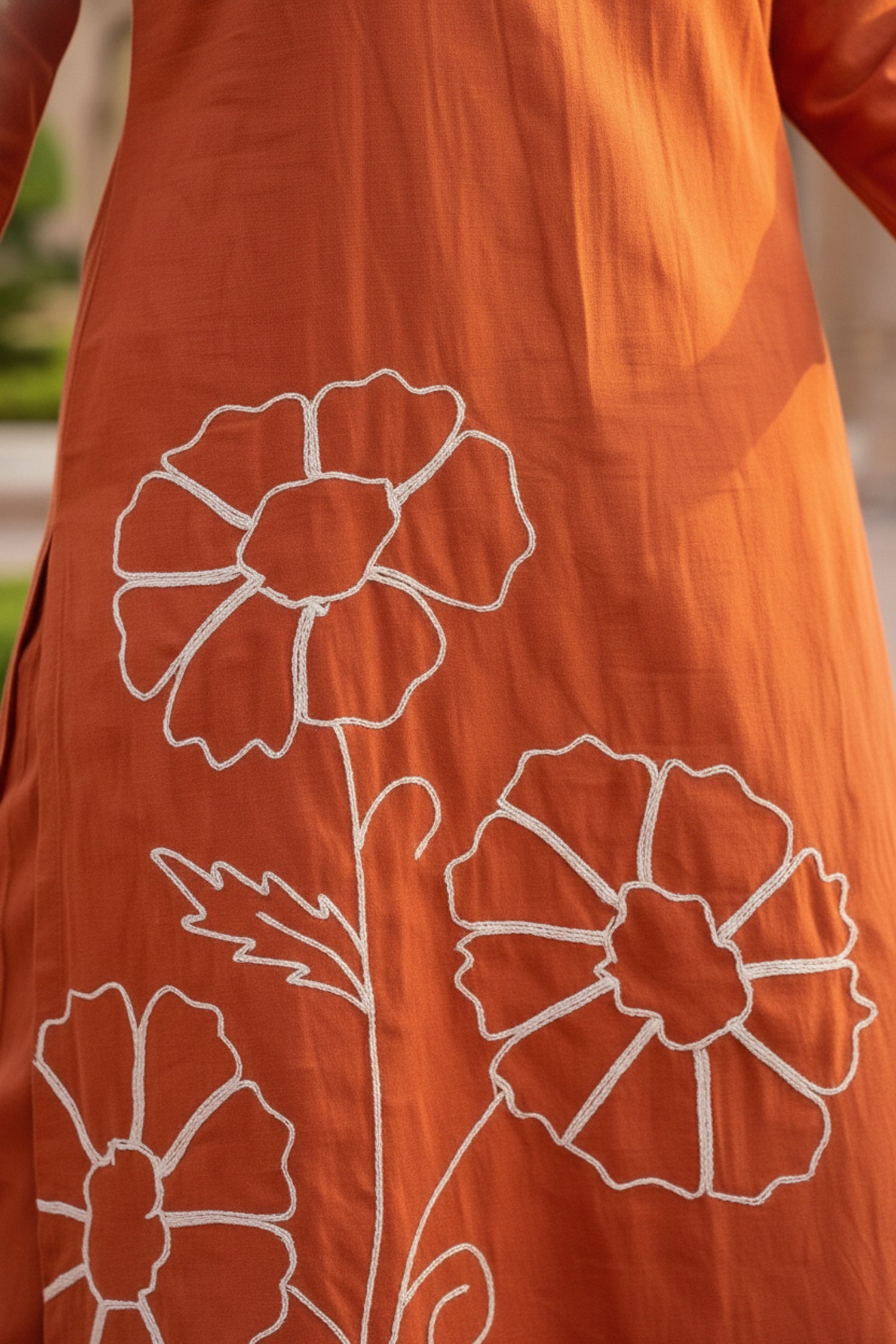Rust Cotton Co-ord Set with Minimal Floral Thread Work