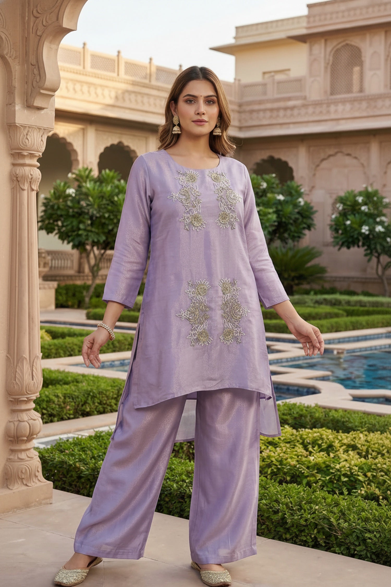 Lilac Yoke Embroidered Cordset
