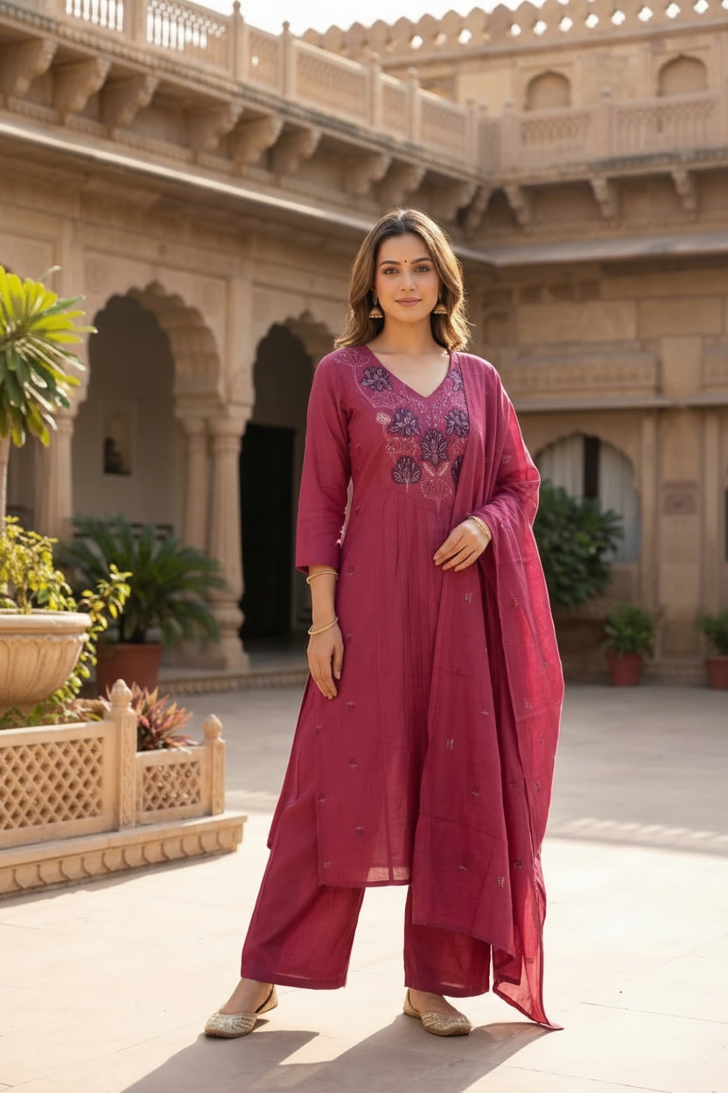 Classic Wine Cotton Three-Piece Set