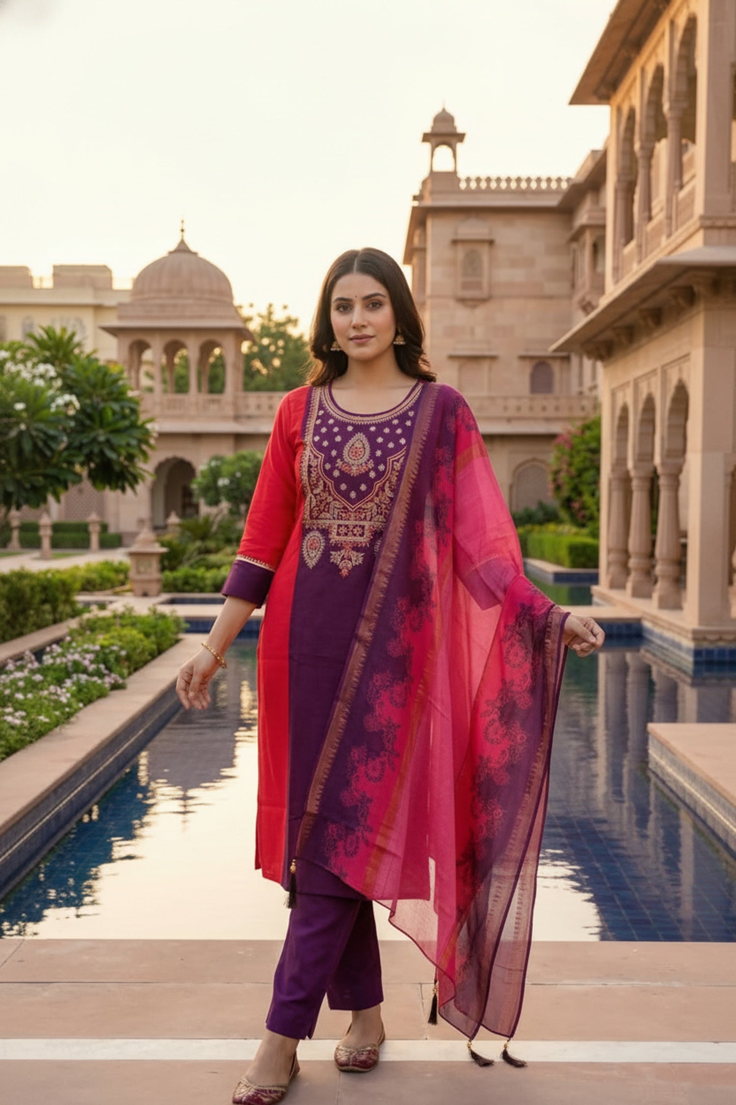 Rani Ethnic Straight Cut Set with Embroidered Design