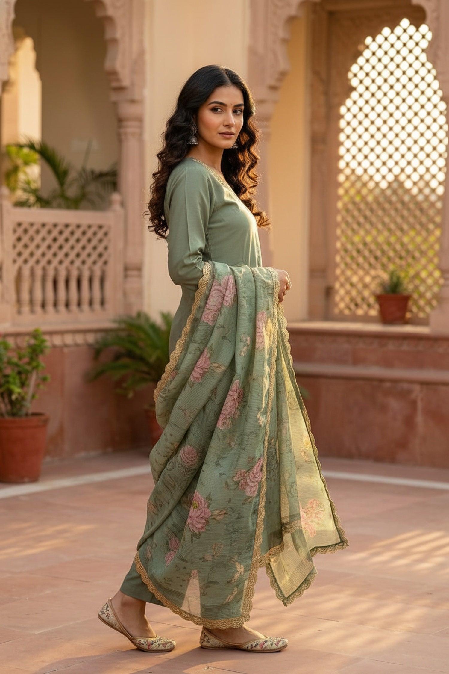 Sea Green Serenity Straight-Cut Three Piece Suit Set