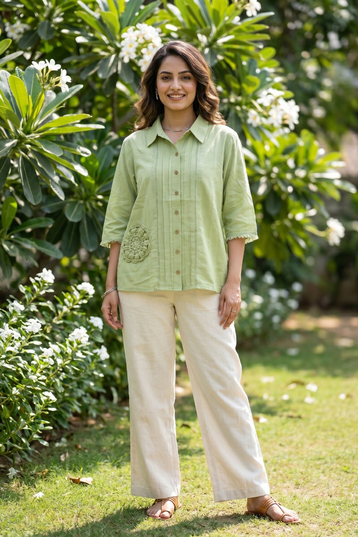 Oversized Fit Cotton Shirt in Moss Green