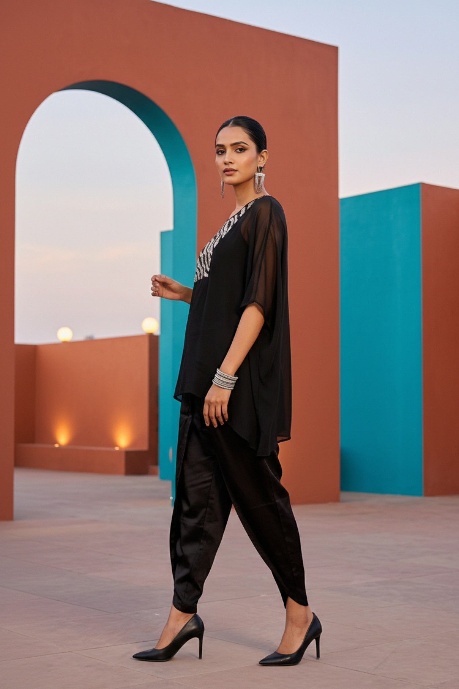 Black Elegance Embroidered Dhoti Cord Set
