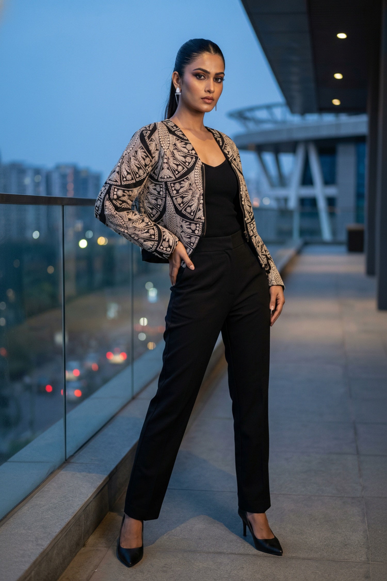 Chic Black Jacket with Threadwork Detailing