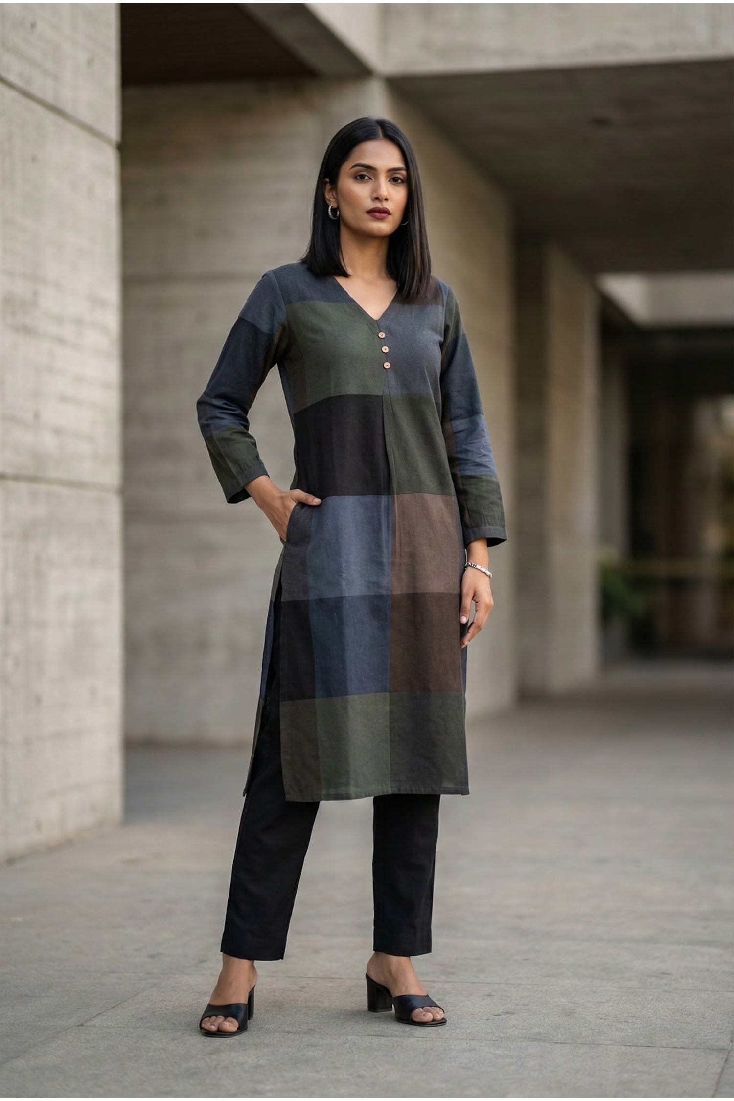 Dark Grey Grace Patterned Cotton Kurti
