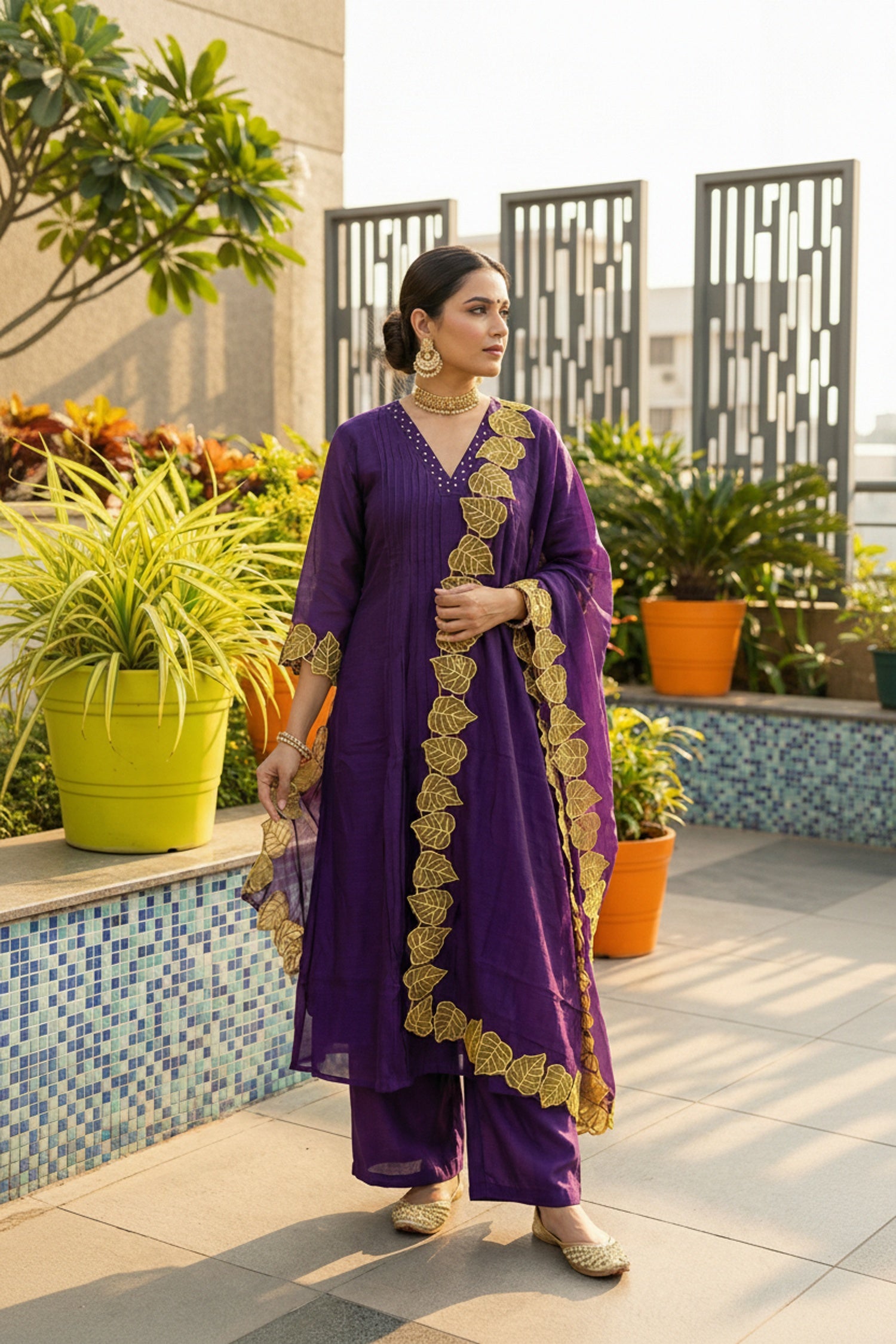 Purple Mul Cotton Three Piece with Embroidered Dupatta
