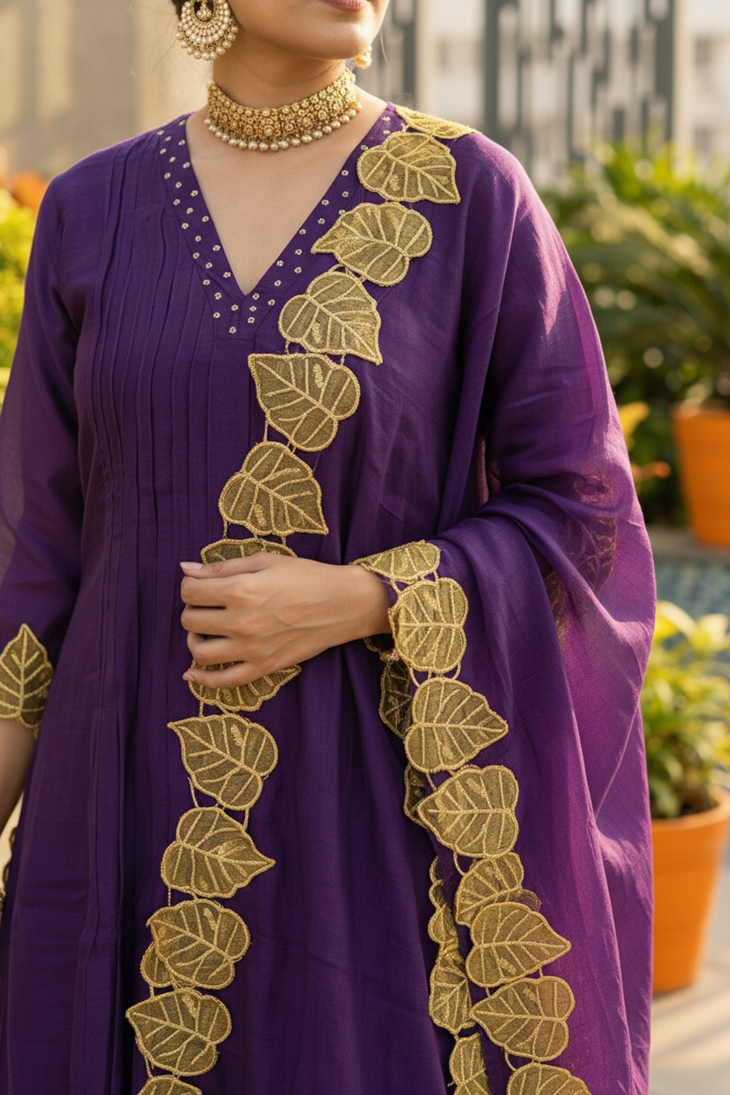 Purple Mul Cotton Three Piece with Embroidered Dupatta