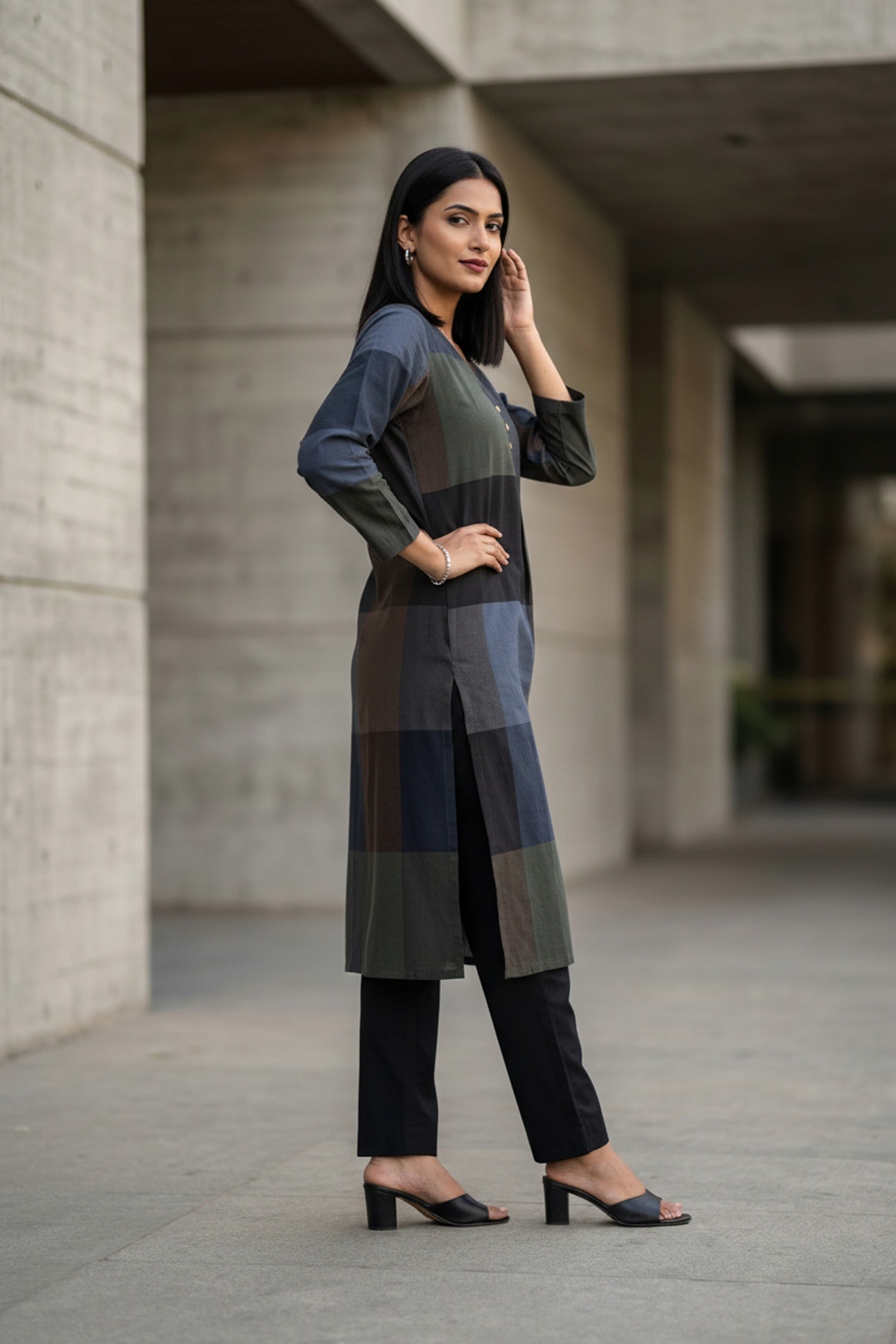 Dark Grey Grace Patterned Cotton Kurti