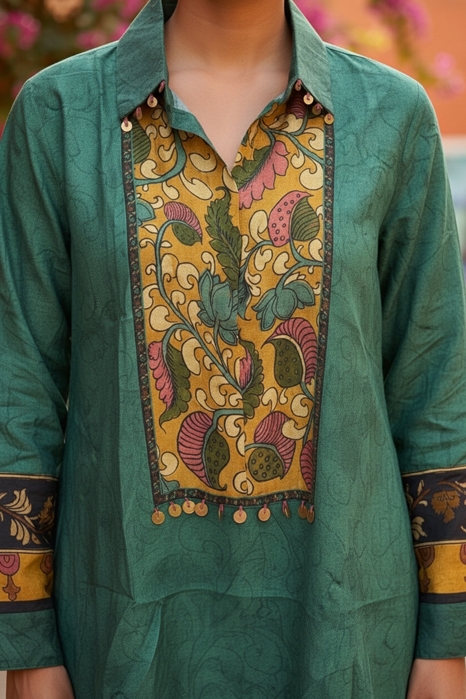 Chic Green Printed Satin Fashion Top