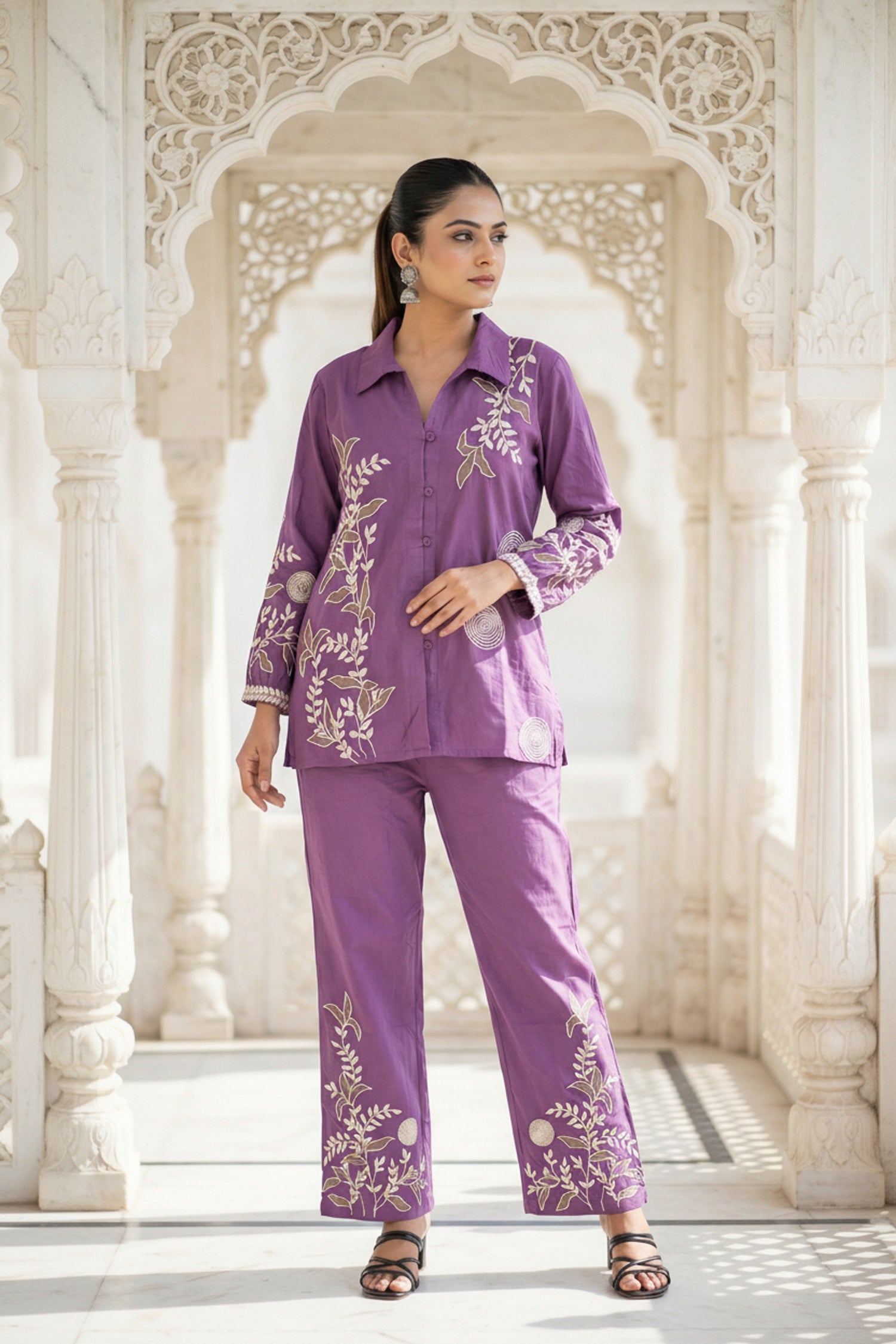 Eggplant Cotton Co-ord Set with Embroidery