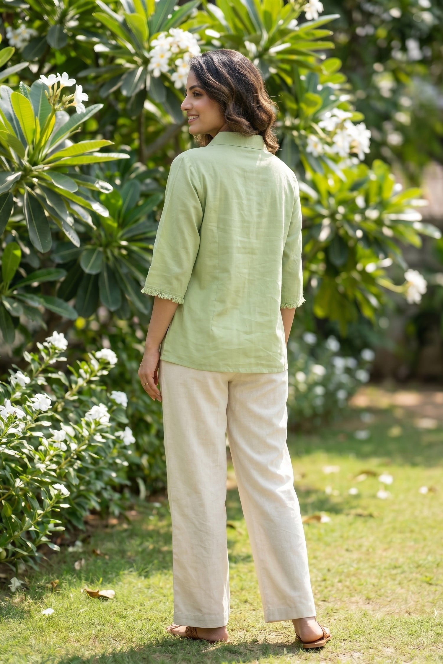 Oversized Fit Cotton Shirt in Moss Green
