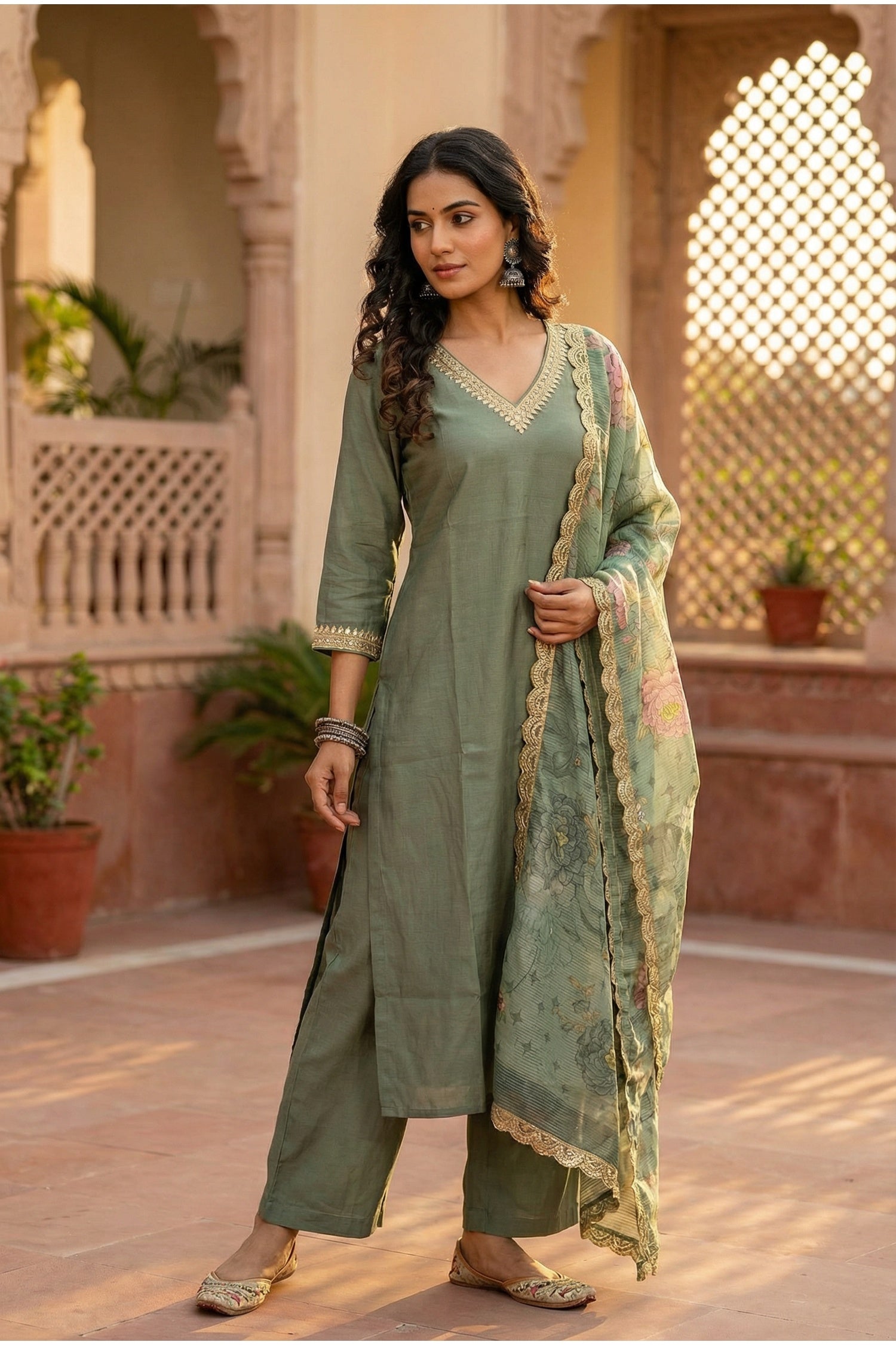 Sea Green Serenity Straight-Cut Three Piece Suit Set