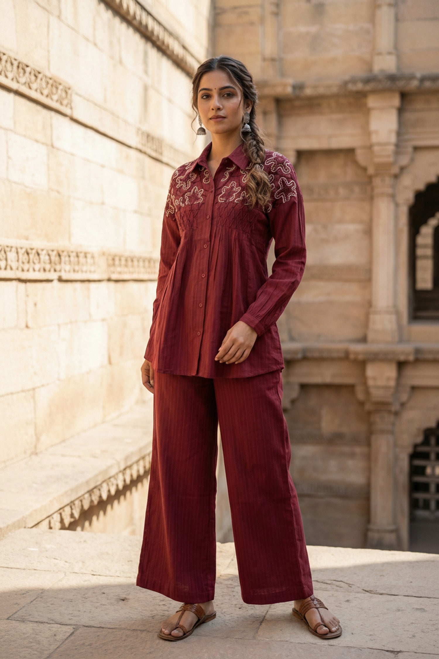 Red Co-ord Set with Thread Embroidered