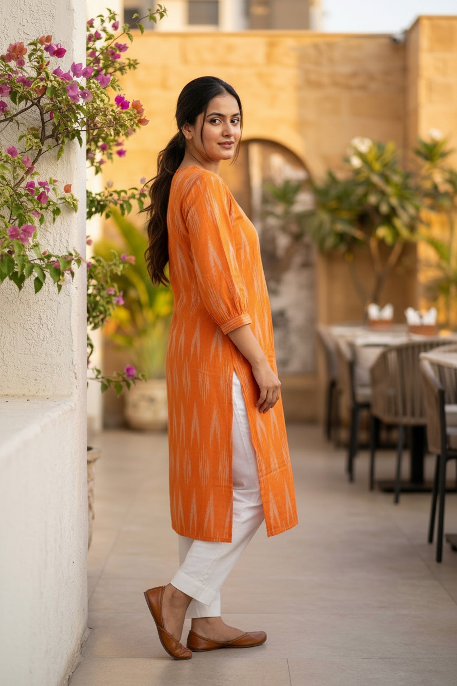 Orange Radiance Printed Cotton Long Kurti