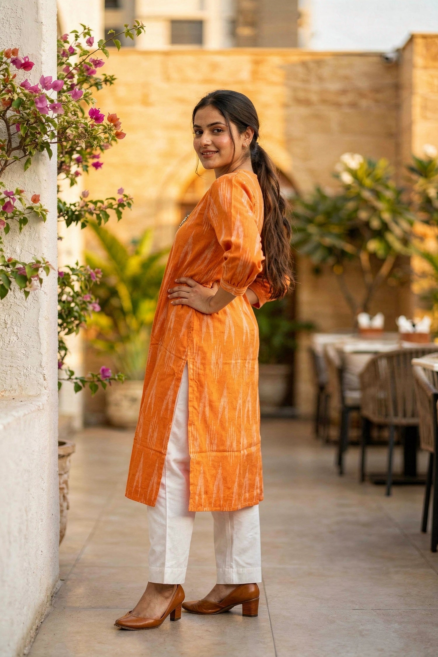 Orange Radiance Printed Cotton Long Kurti