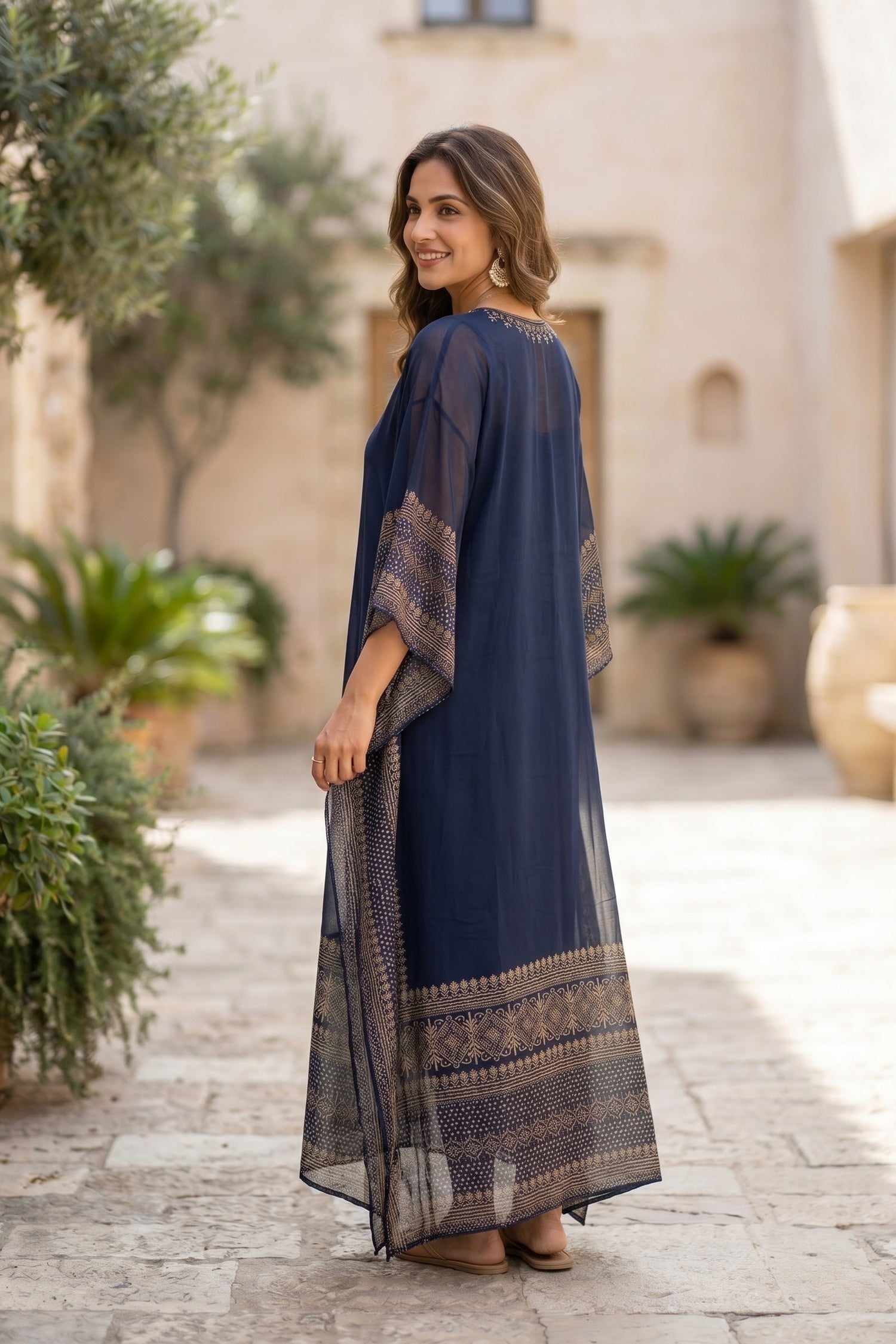 GOLD HAND EMBROIDERY NAVY BLUE KAFTAN.