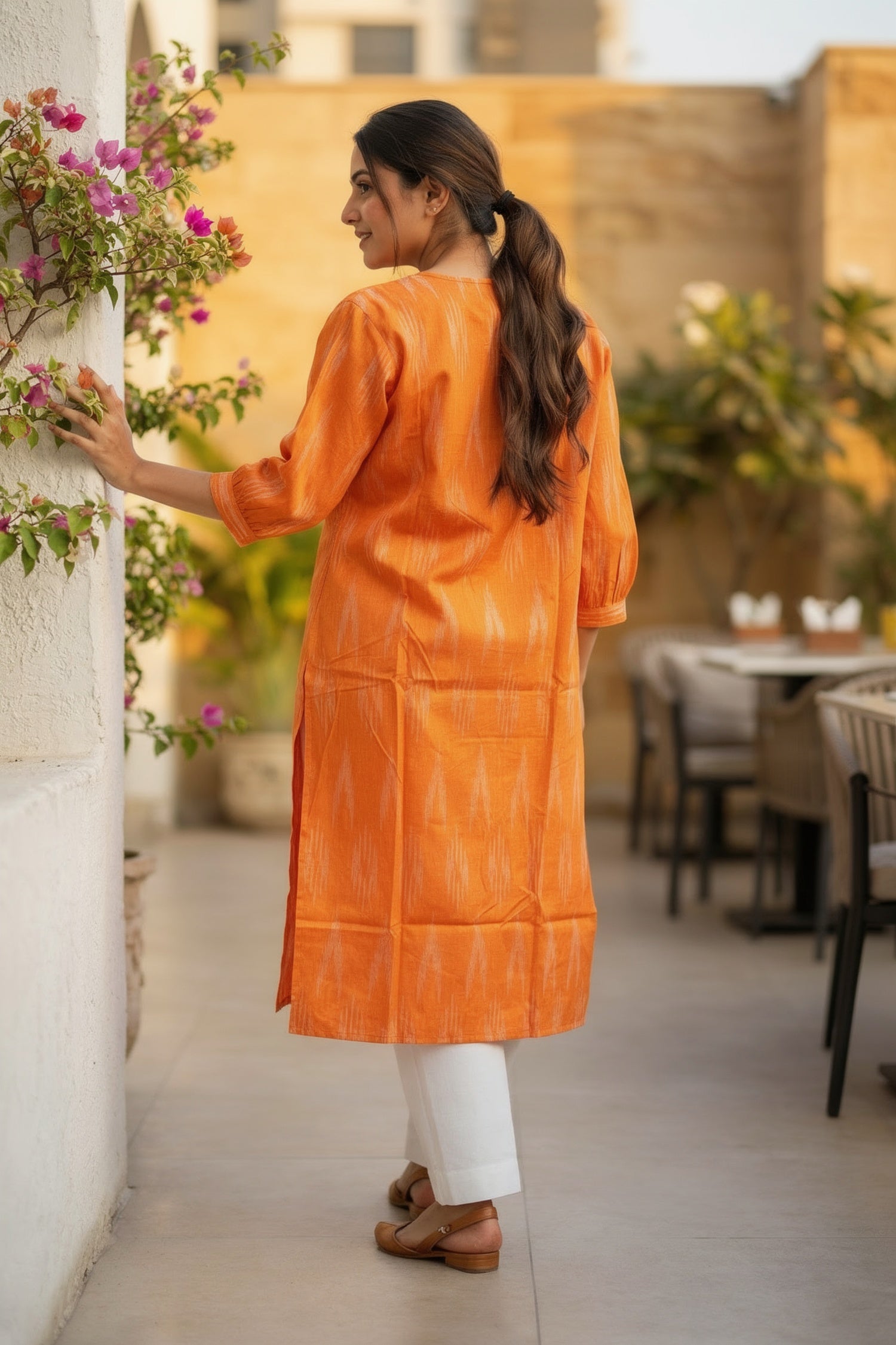 Orange Radiance Printed Cotton Long Kurti